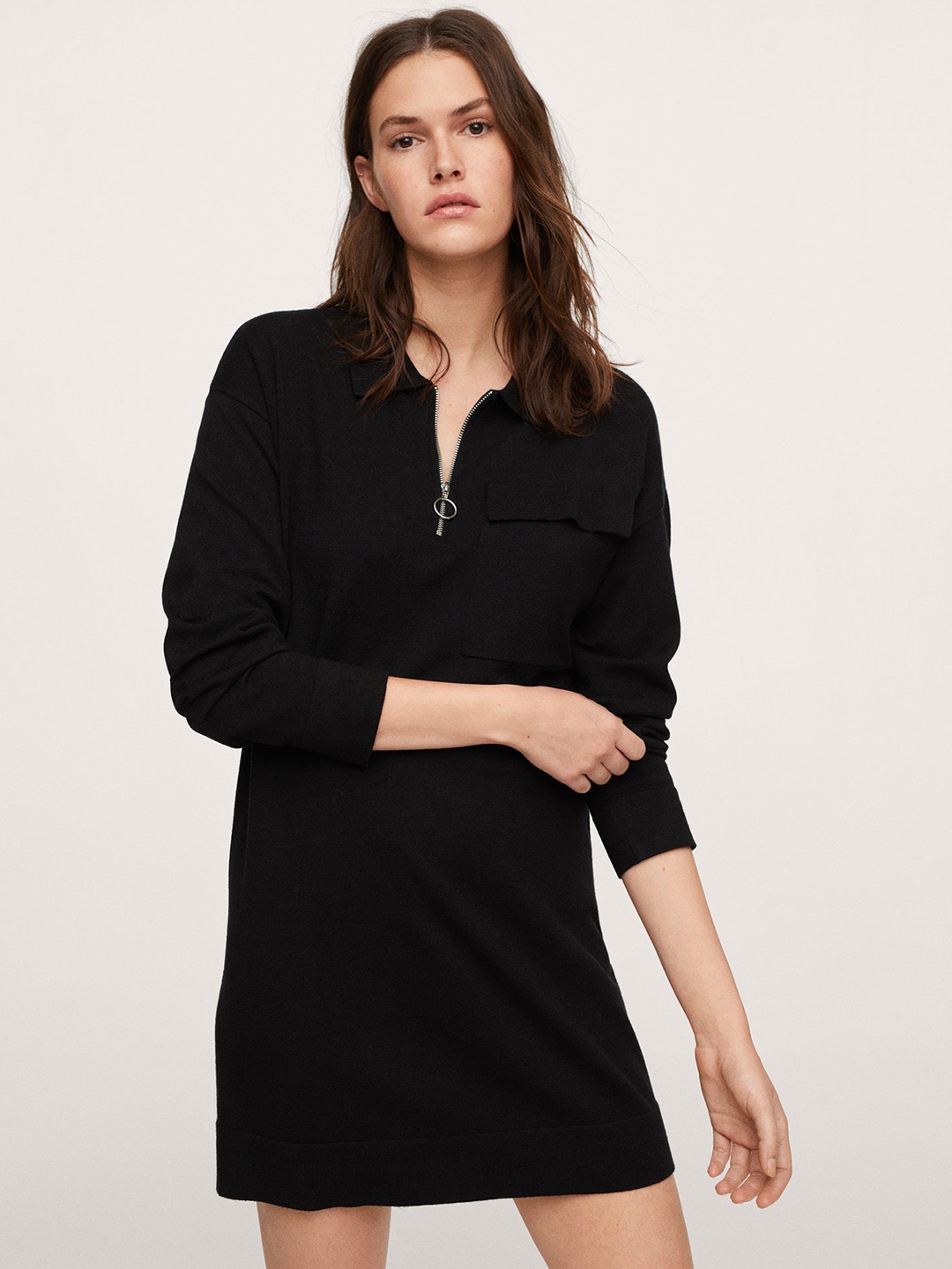 

MANGO Black Solid T-shirt Mini Dress