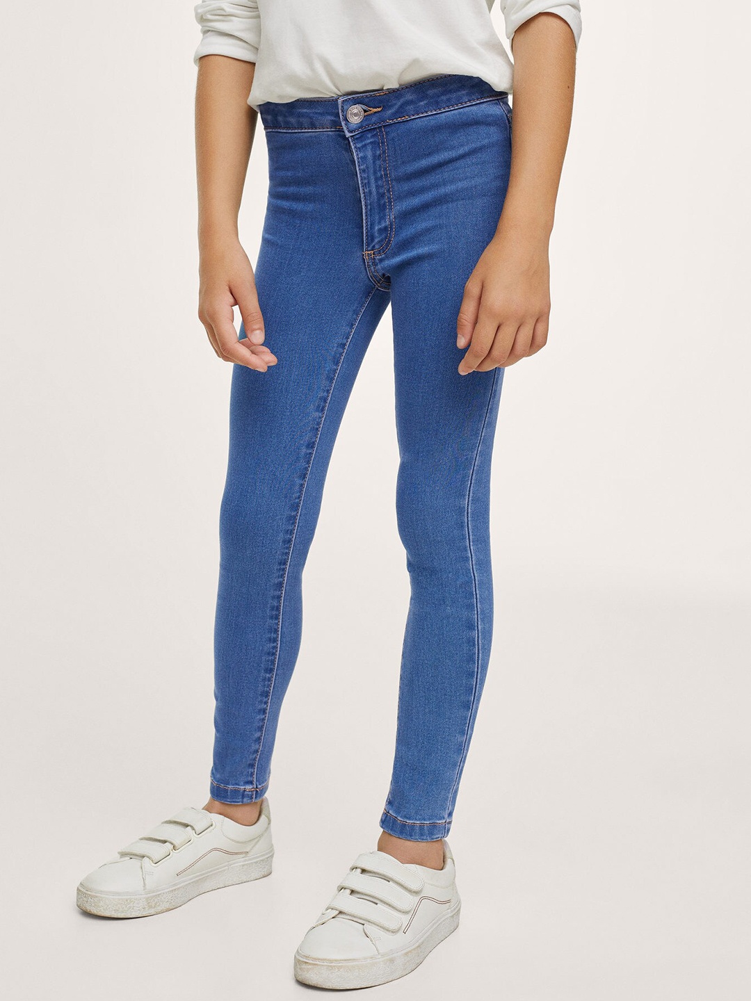 

Mango Kids Girls Blue Solid Super Skinny Fit Stretchable Jeans
