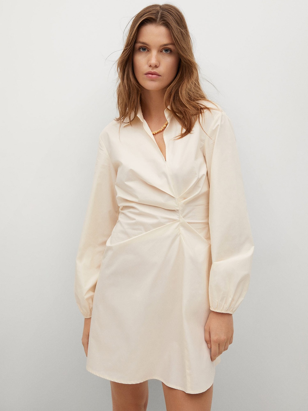 

MANGO Off-White Cotton A-Line Dress