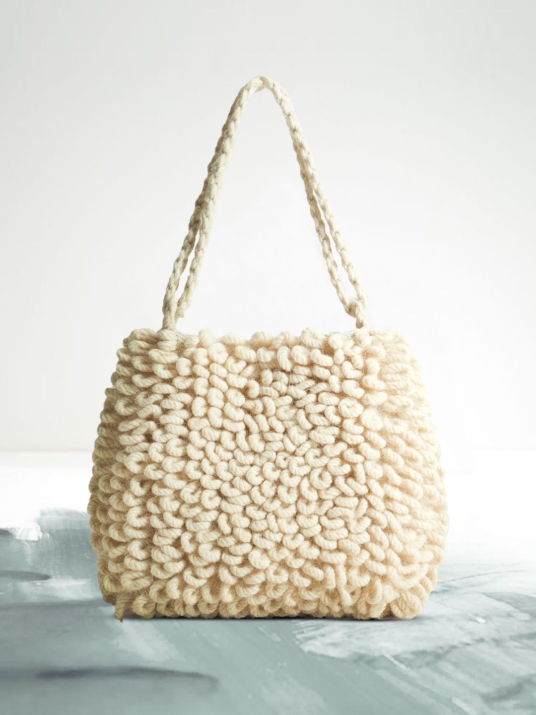 

MANGO Off-White Self-Design Shoulder Bag