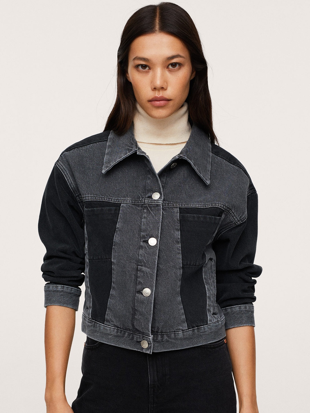 

MANGO Women Black Pure Cotton Denim Jacket