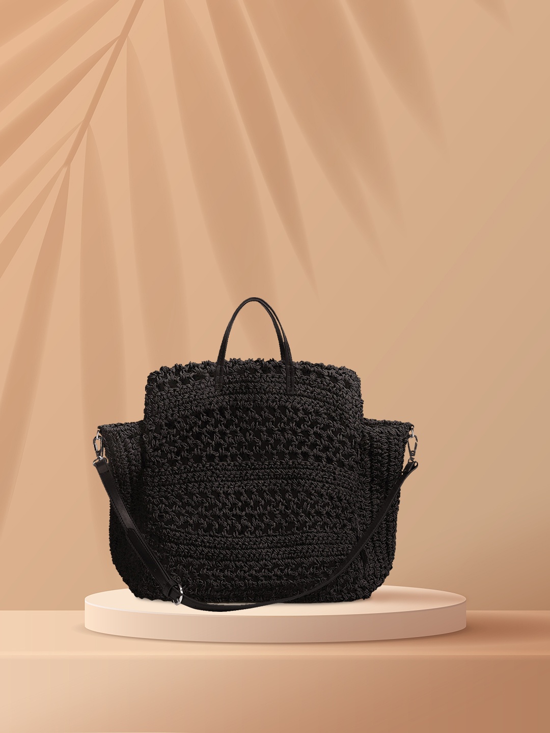 

MANGO Black PU Structured Shoulder Bag