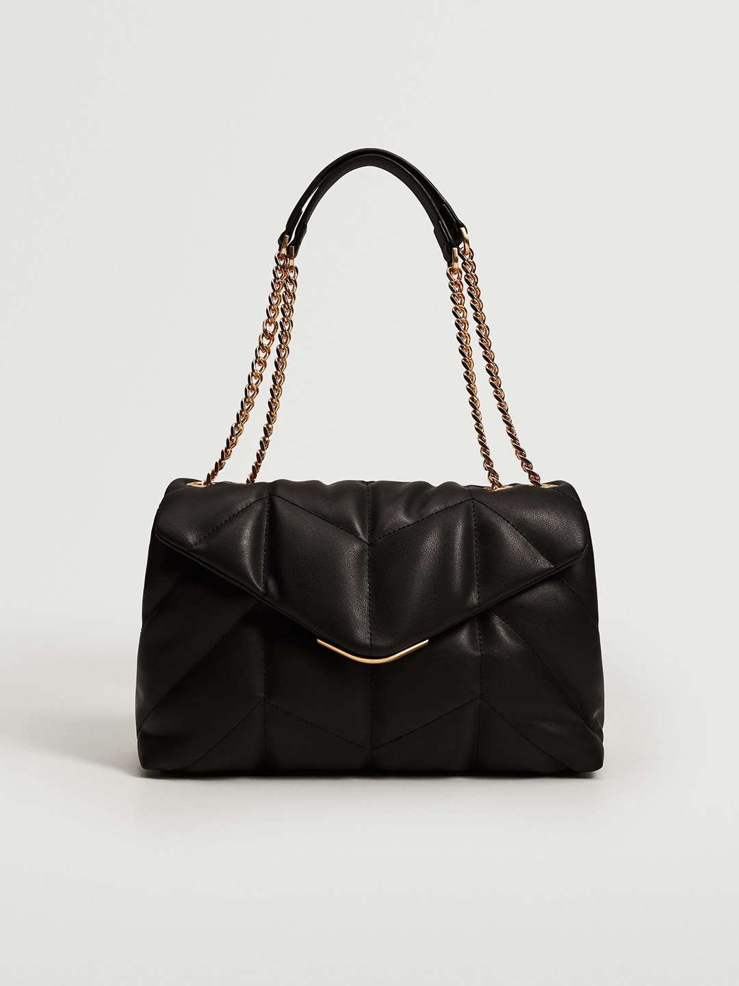 

MANGO Black Quilted Structured Shoulder Bag