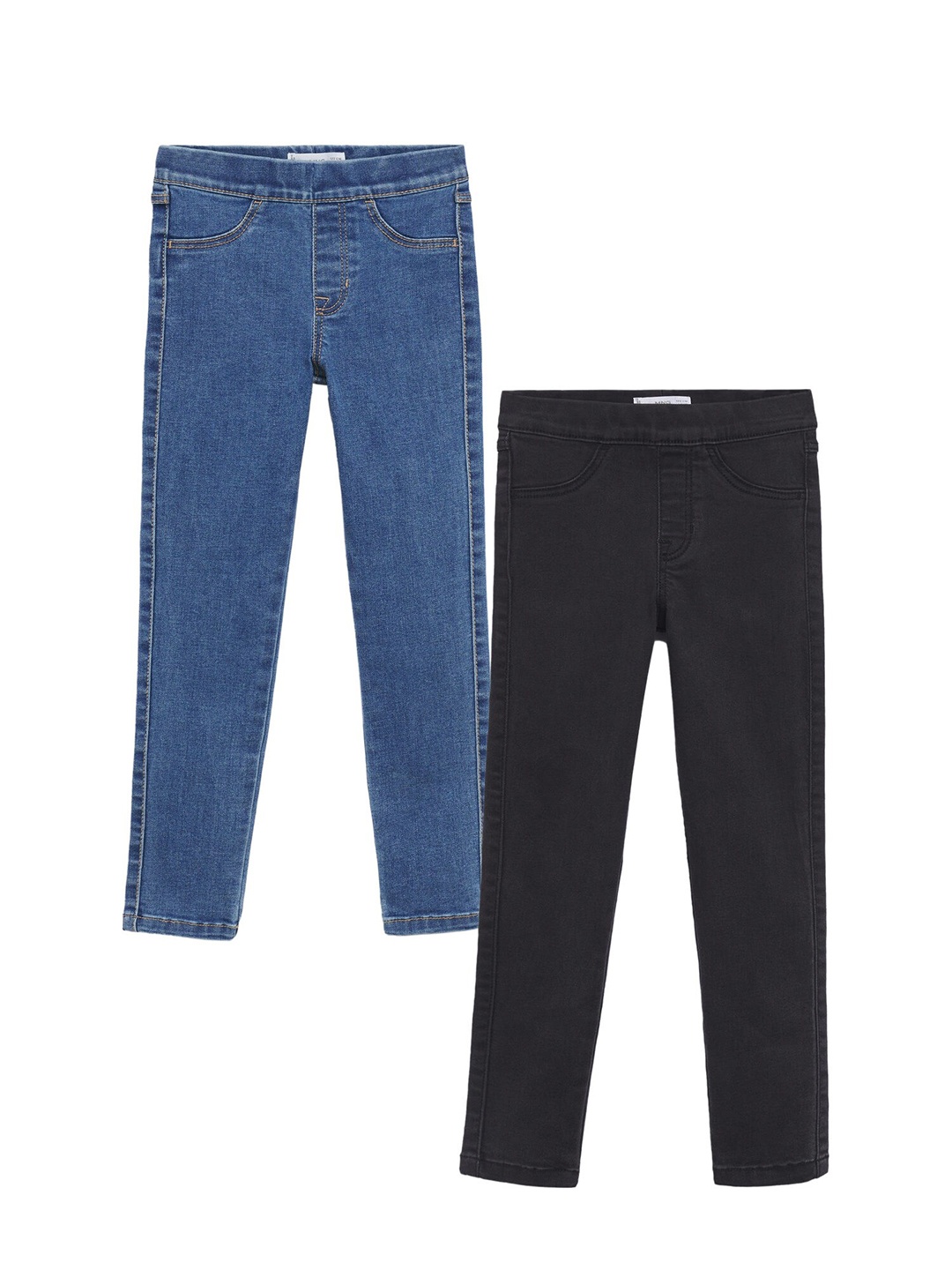 

Mango Kids Girls Pack of 2 Solid Skinny Fit Jeggings, Blue