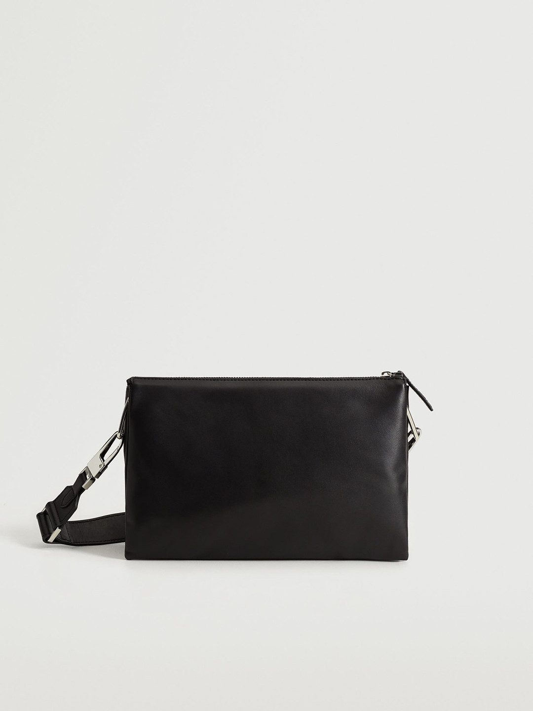 

MANGO Black Solid Leather Structured Sling Bag