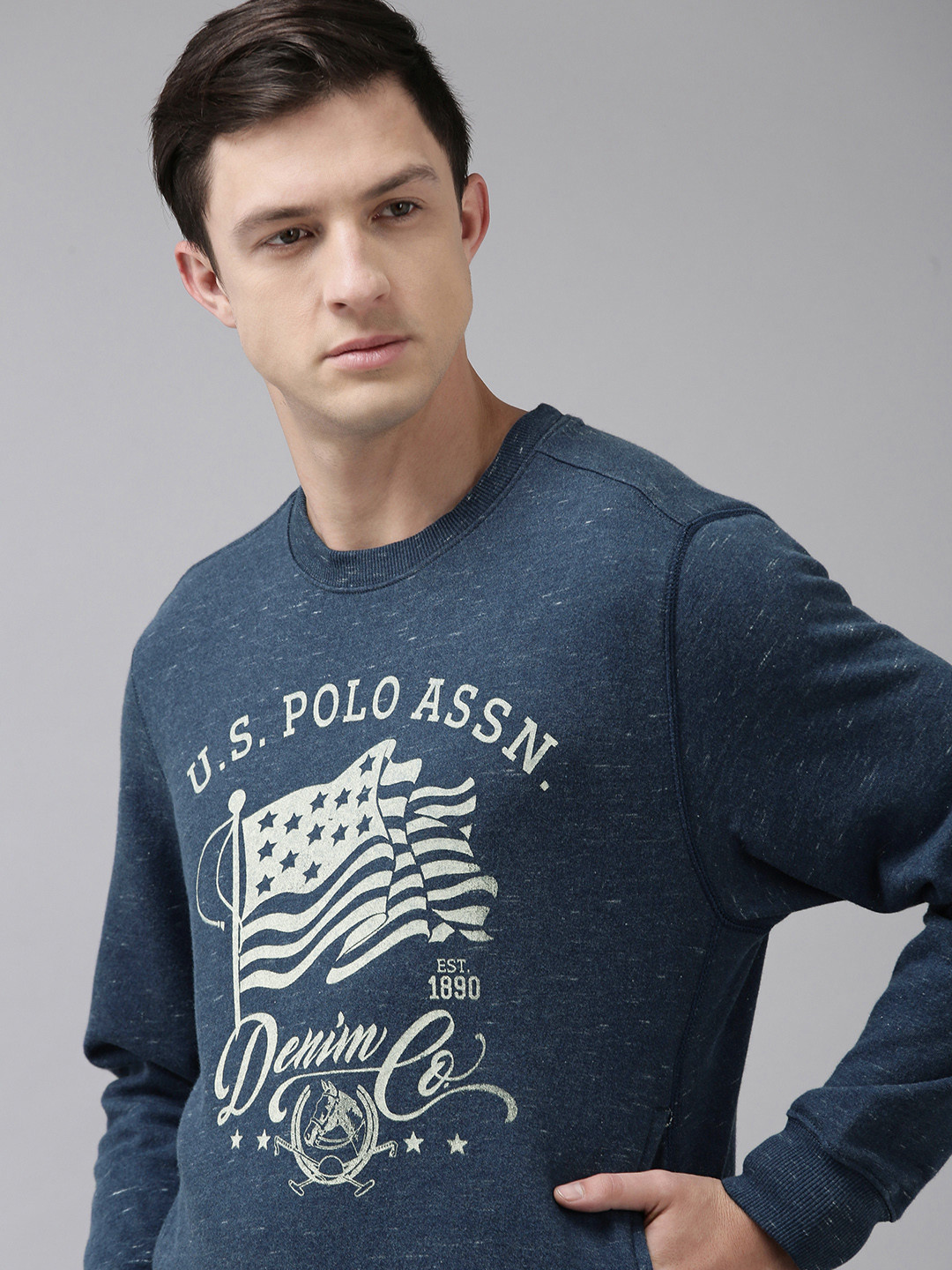 

U S Polo Assn Denim Co Men Navy Blue Brand Logo Printed Sweatshirt