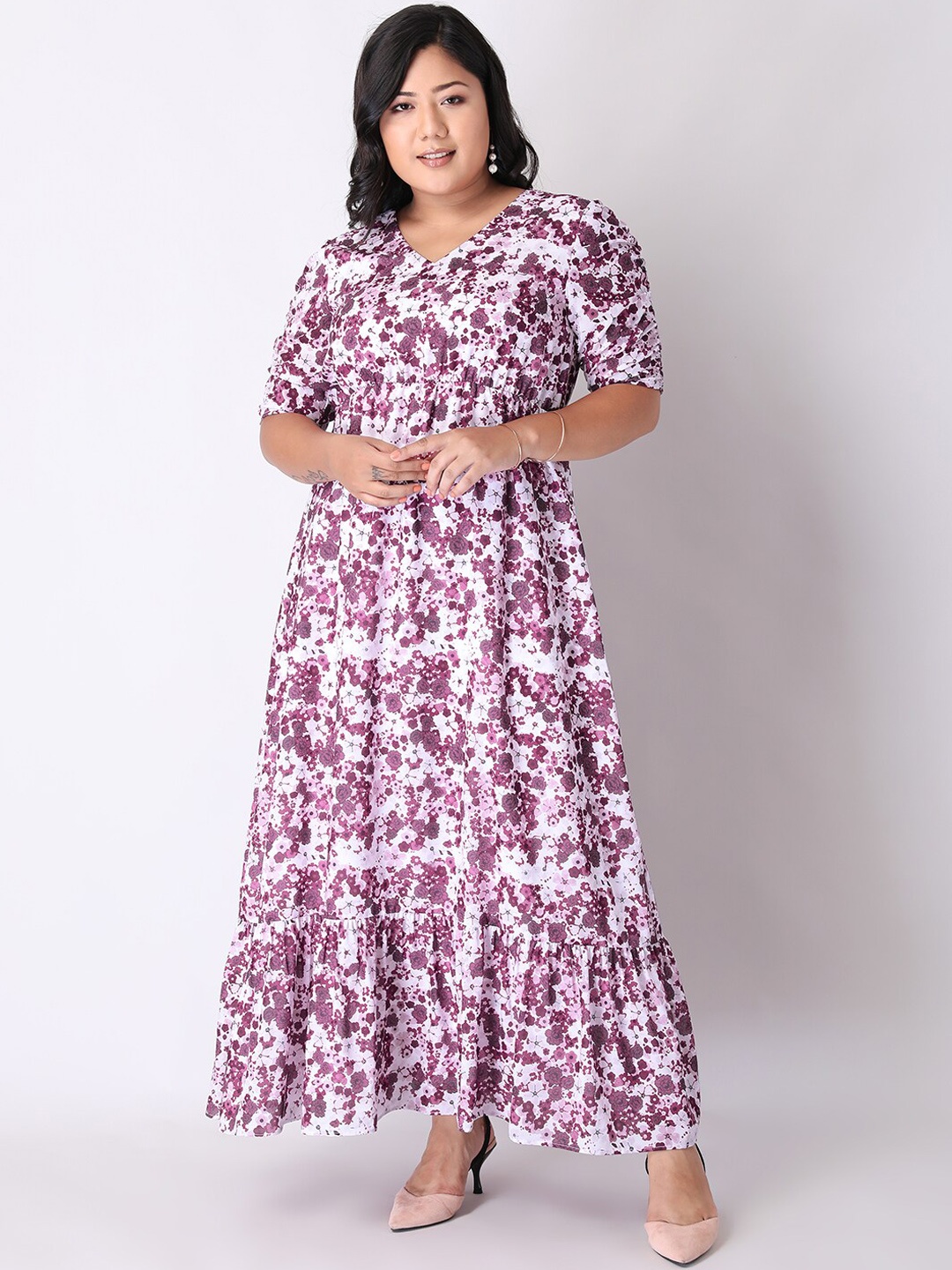 

FabAlley Curve Purple Floral Maxi Dress