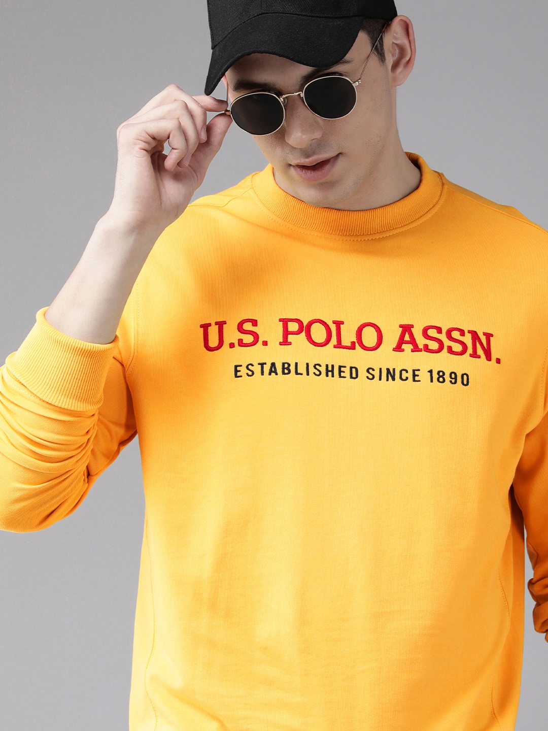 

U S Polo Assn Men Yellow Brand Logo Embroidered Pure Cotton Sweatshirt