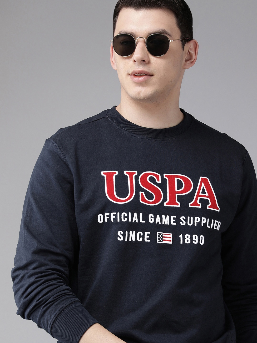 

U S Polo Assn Men Navy Blue Brand Logo Embroidered Pure Cotton Sweatshirt