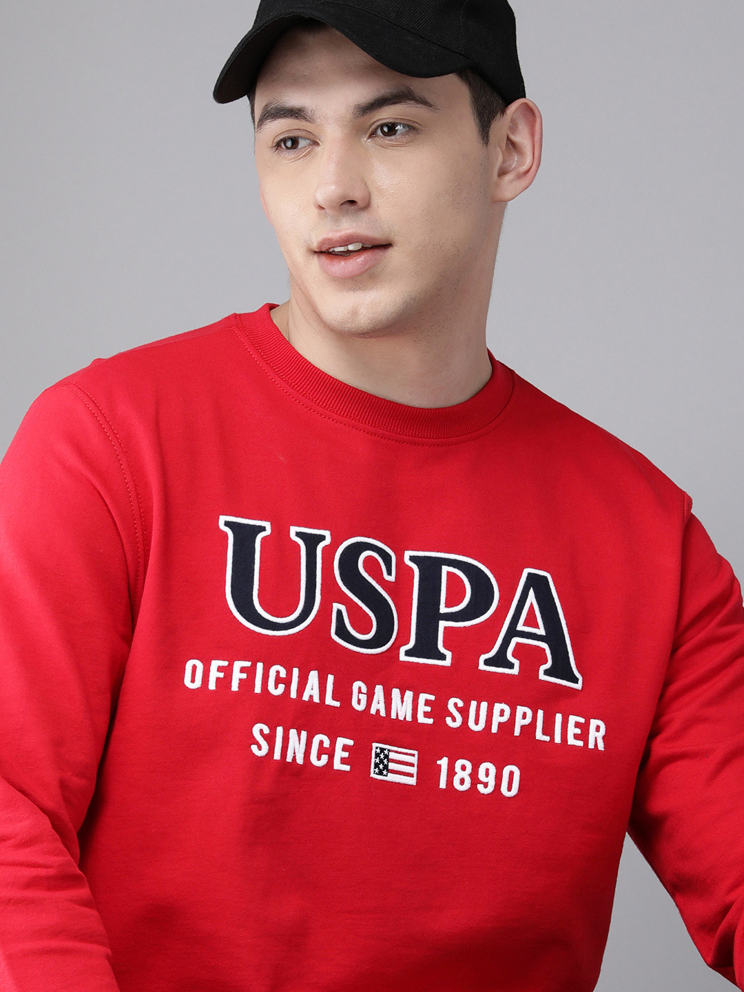 

U S Polo Assn Men Red Brand Logo Embroidered Pure Cotton Sweatshirt