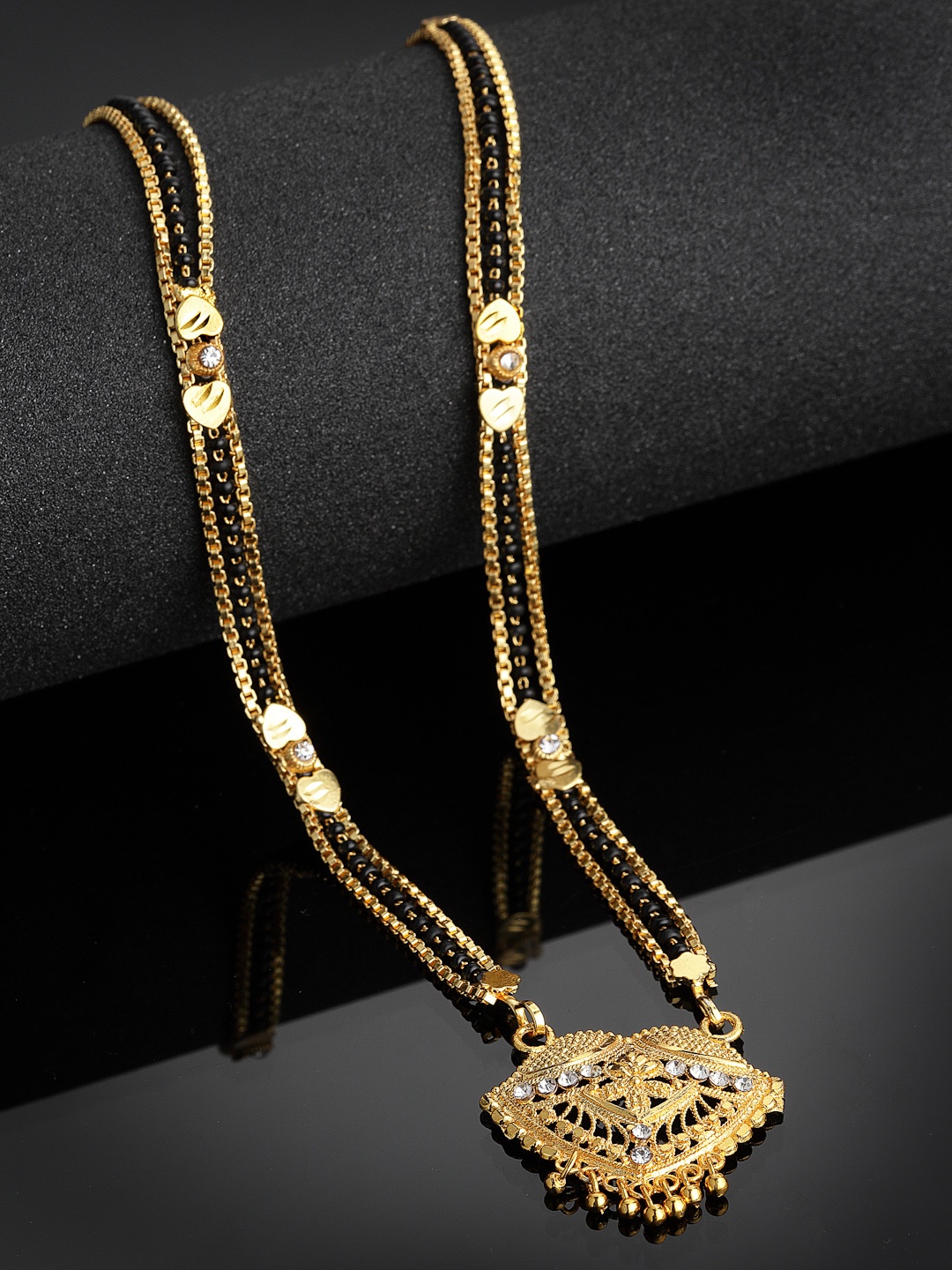 

PANASH Gold-Plated Black CZ-Studded & Beaded Mangalsutra