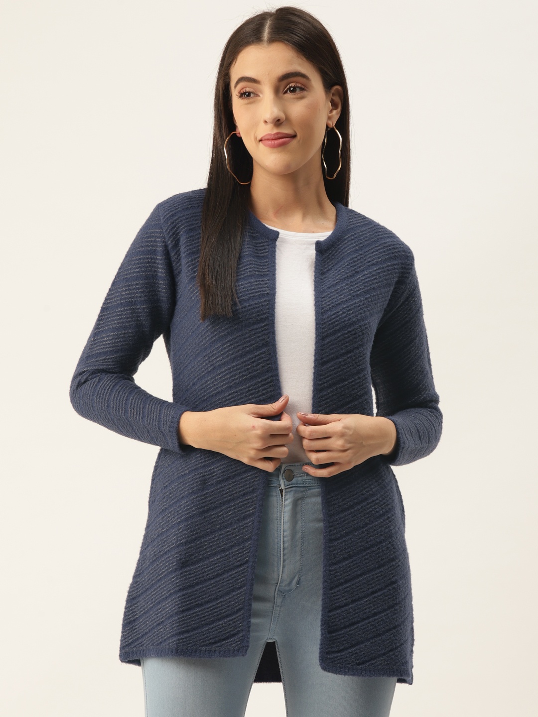 

BROOWL Women Navy Blue Wool Longline Shrug