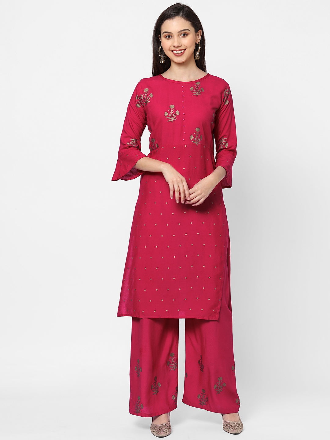 

RedRound Women Pink Ethnic Motifs Printed Kurta with Palazzos