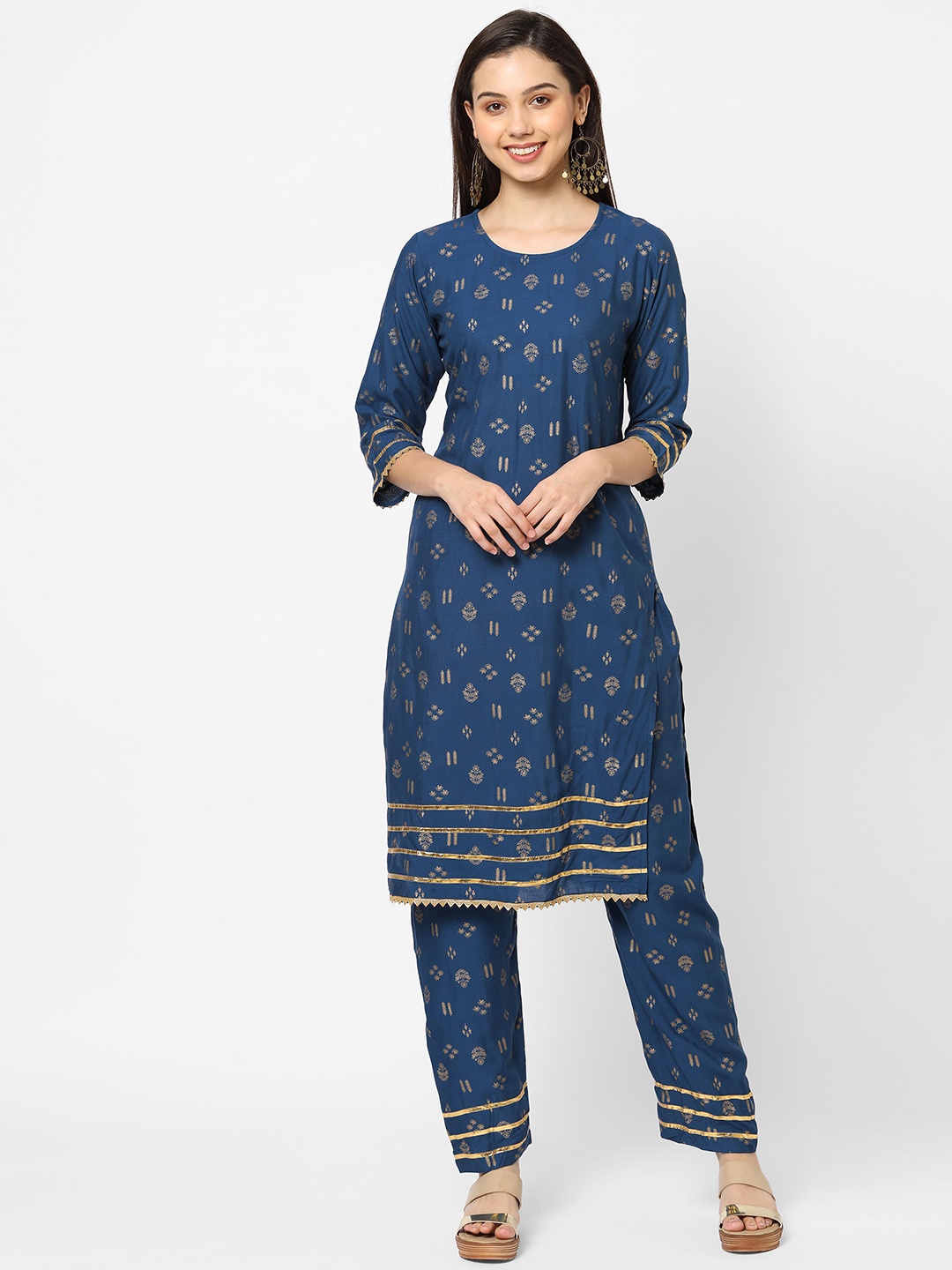 

RedRound Women Navy Blue Printed Kurta with Trousers
