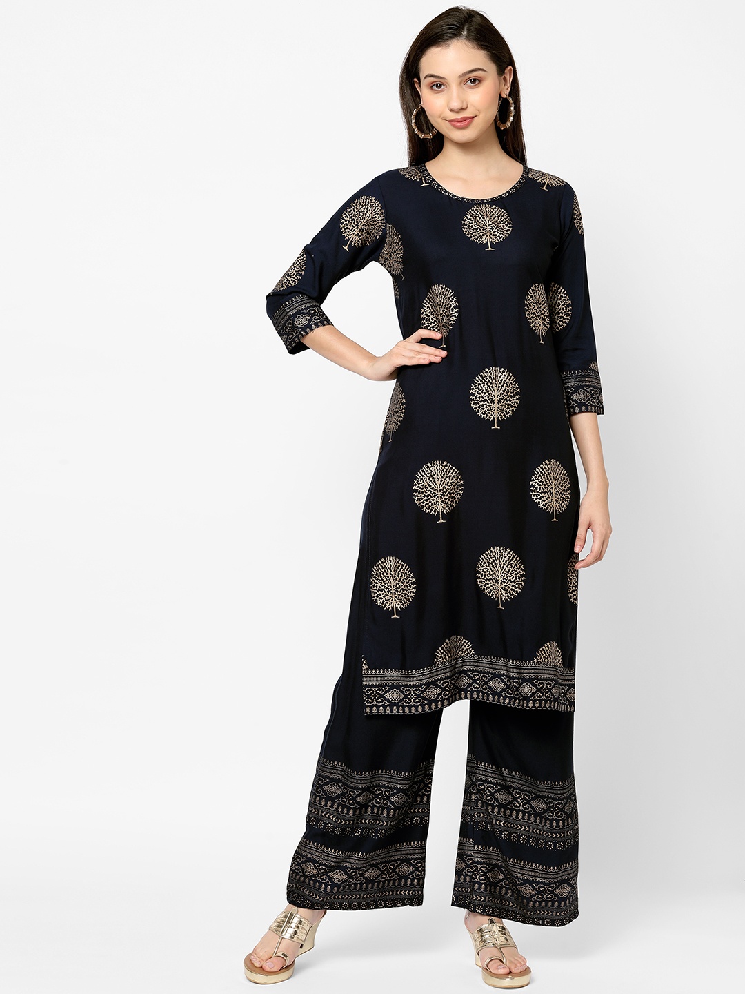 

RedRound Women Navy Blue Floral Printed Kurta with Palazzos