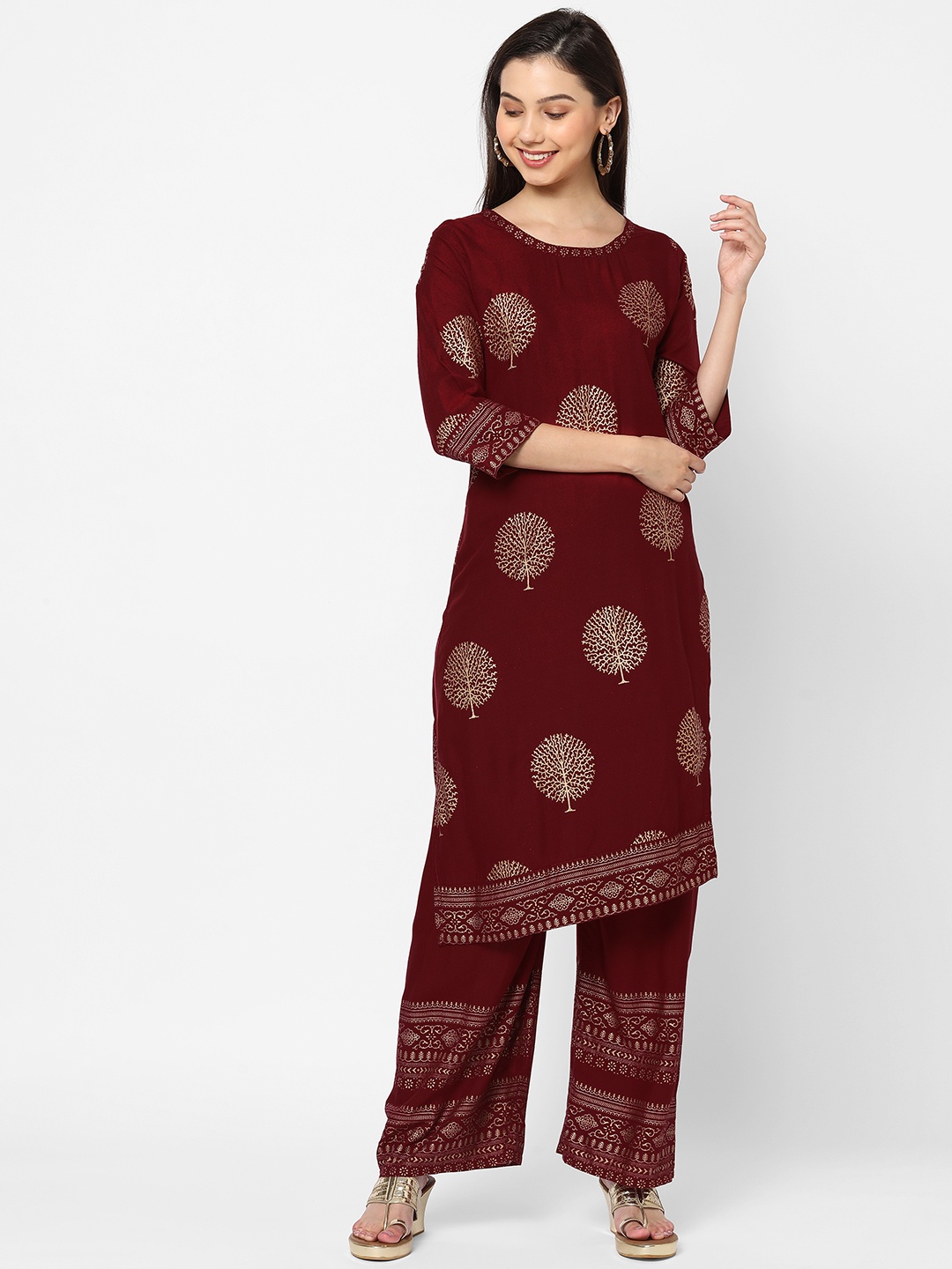 

RedRound Women Maroon Ethnic Motifs Printed Kurta with Palazzos