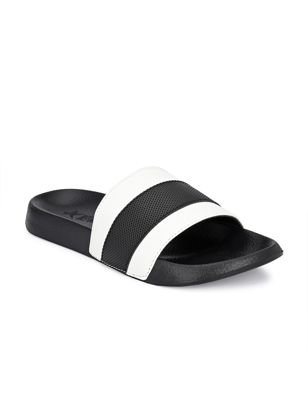 

REFOAM Men Black & White Striped Rubber Sliders