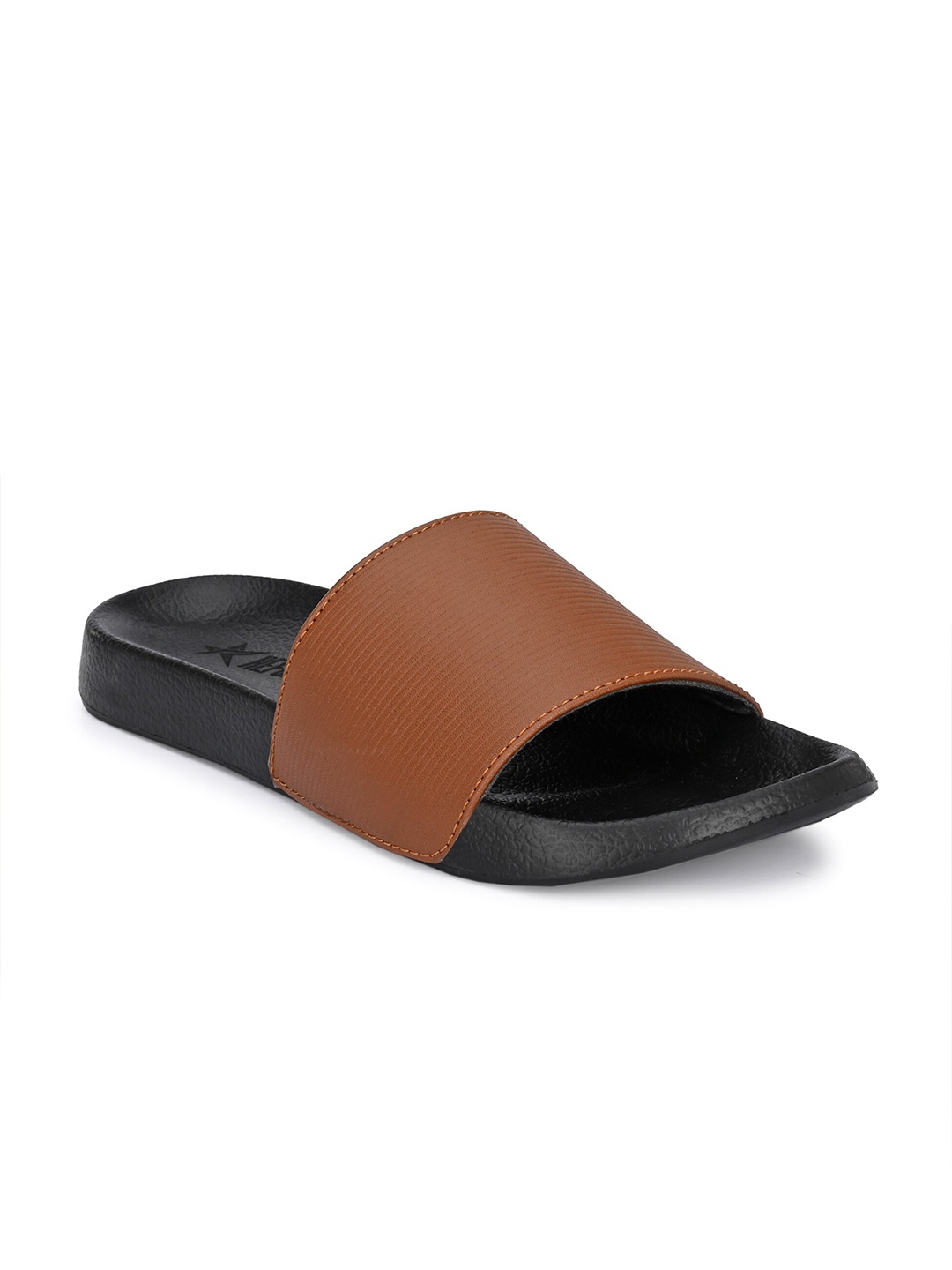 

REFOAM Men Black & Tan Brown Rubber Sliders