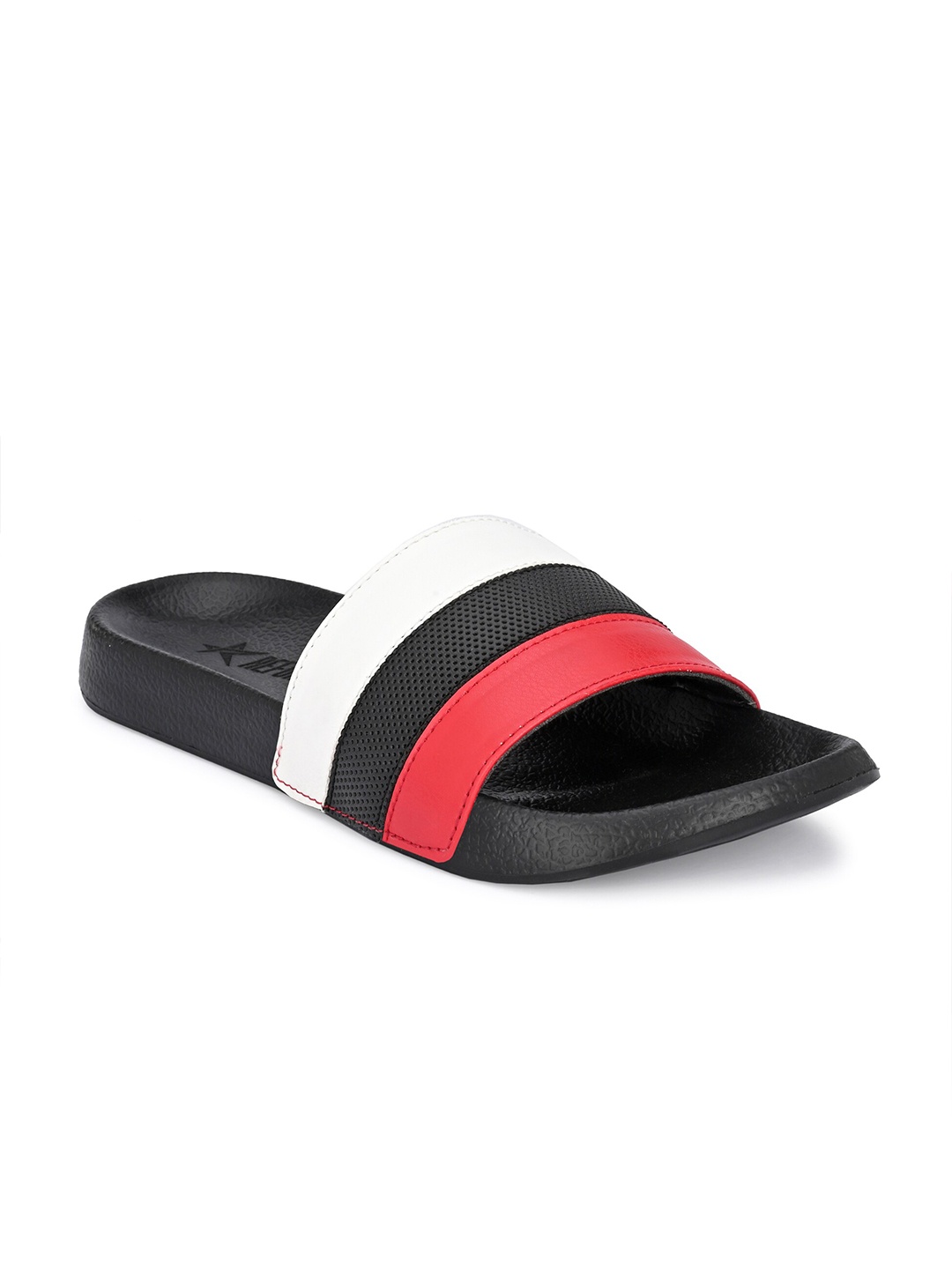 

REFOAM Men White & Red Striped Rubber Sliders