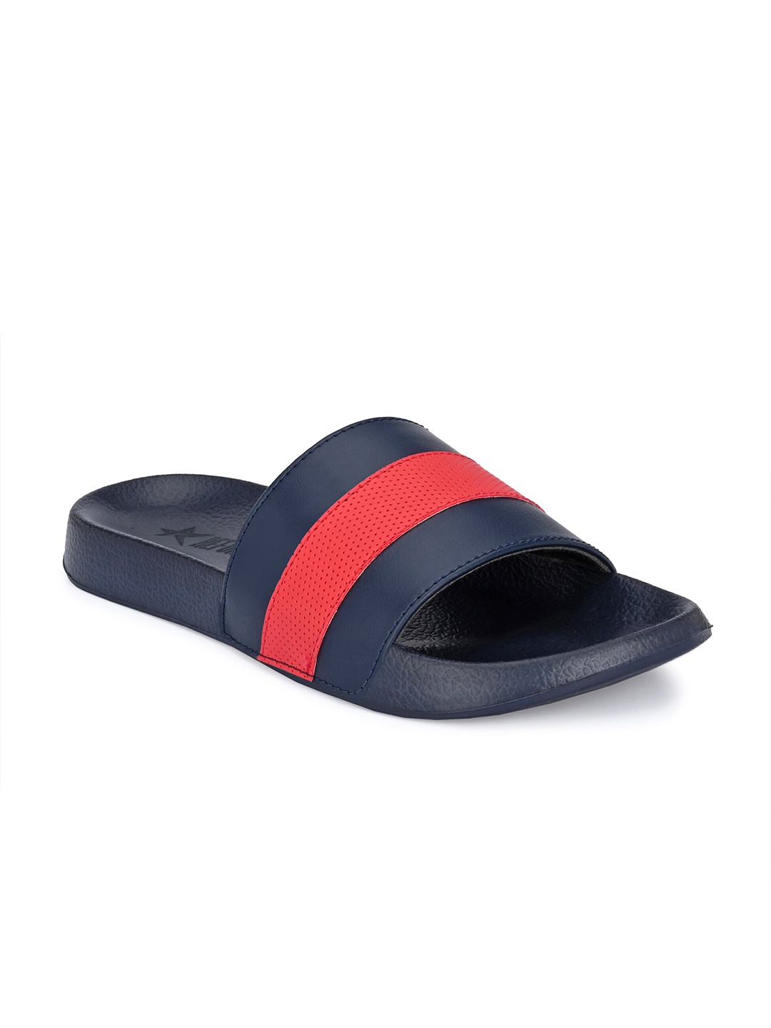 

REFOAM Men Navy Blue & Red Striped Rubber Sliders