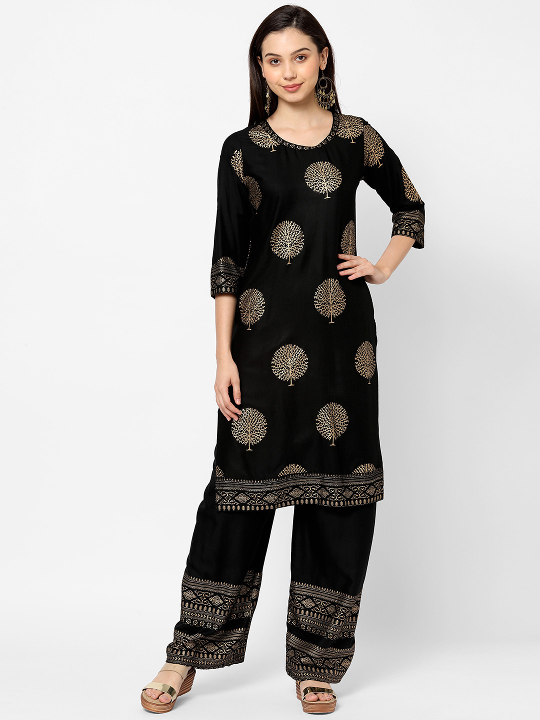 

RedRound Women Black Ethnic Motifs Printed Kurta with Palazzos