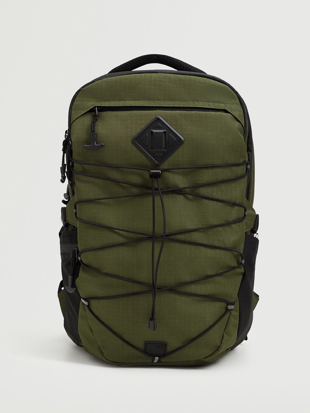

MANGO MAN Olive Green Checked Backpack with Daisy Chains, Black