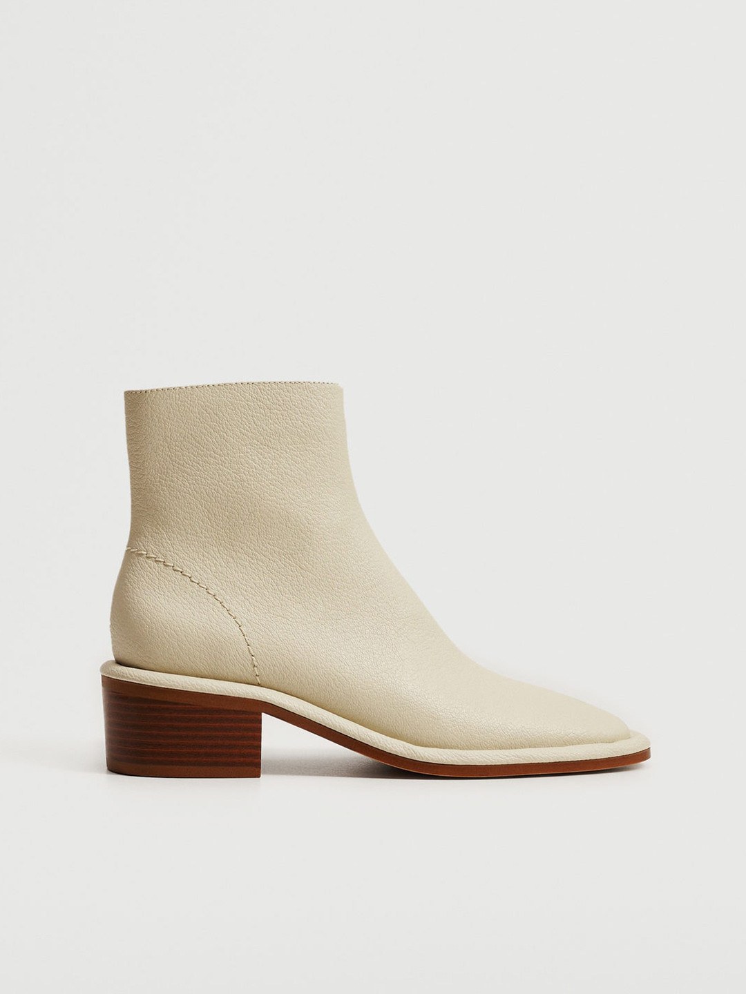 

MANGO Women Off-White Leather Solid Block Heeled Boots