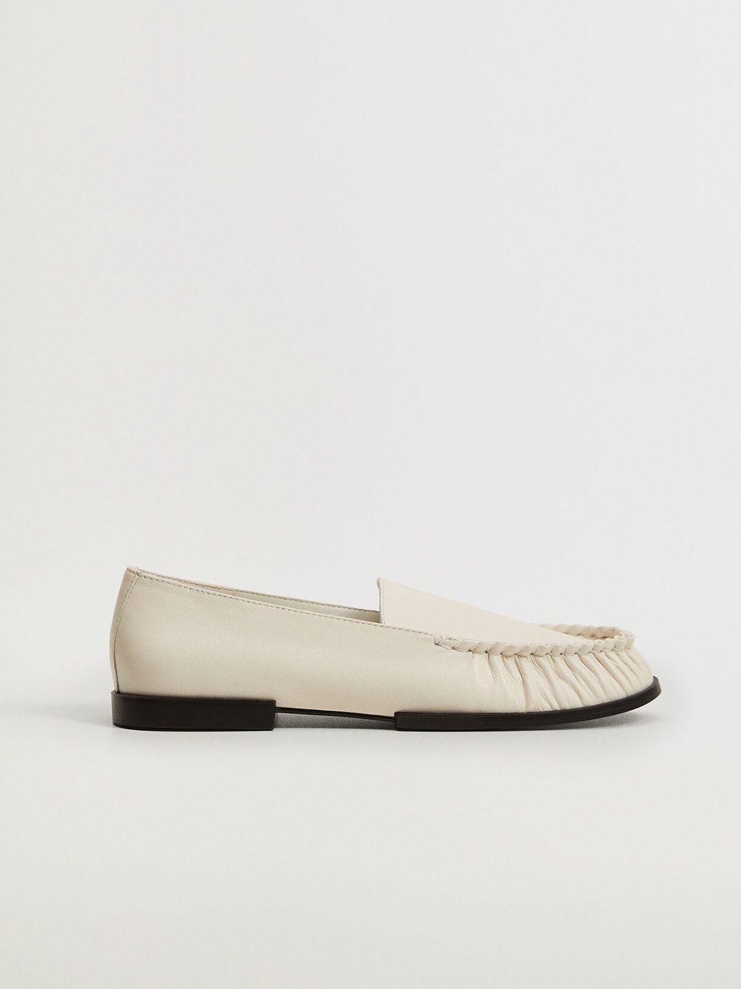 

MANGO Women Off-White Leather Solid Ruched Loafers