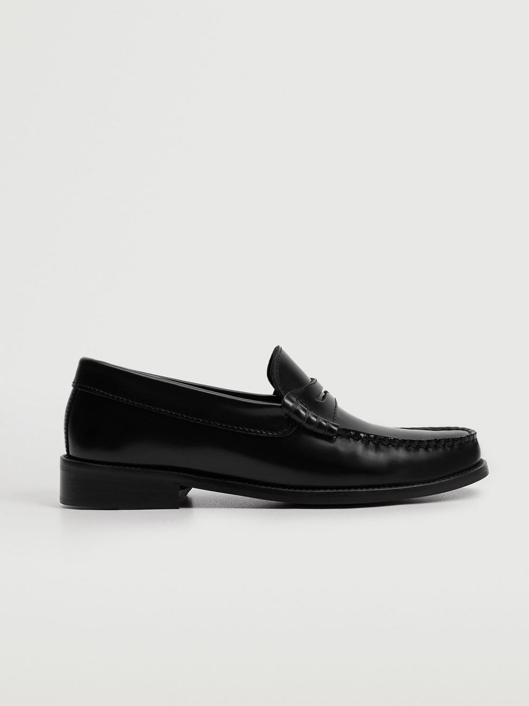 

MANGO Women Black Leather Solid Penny Loafers