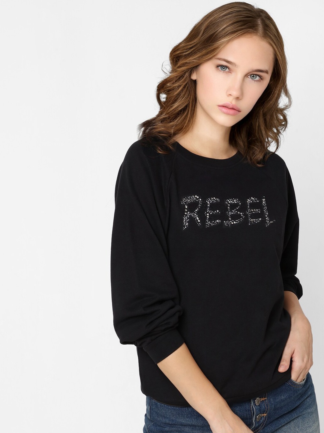 

ONLY Women Black Printed Cotton Sweatshirt