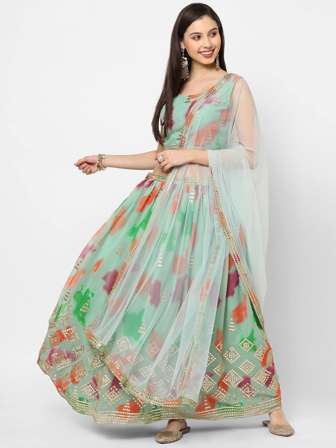 

RedRound Green & Red Semi-Stitched Lehenga & Unstitched Blouse With Dupatta