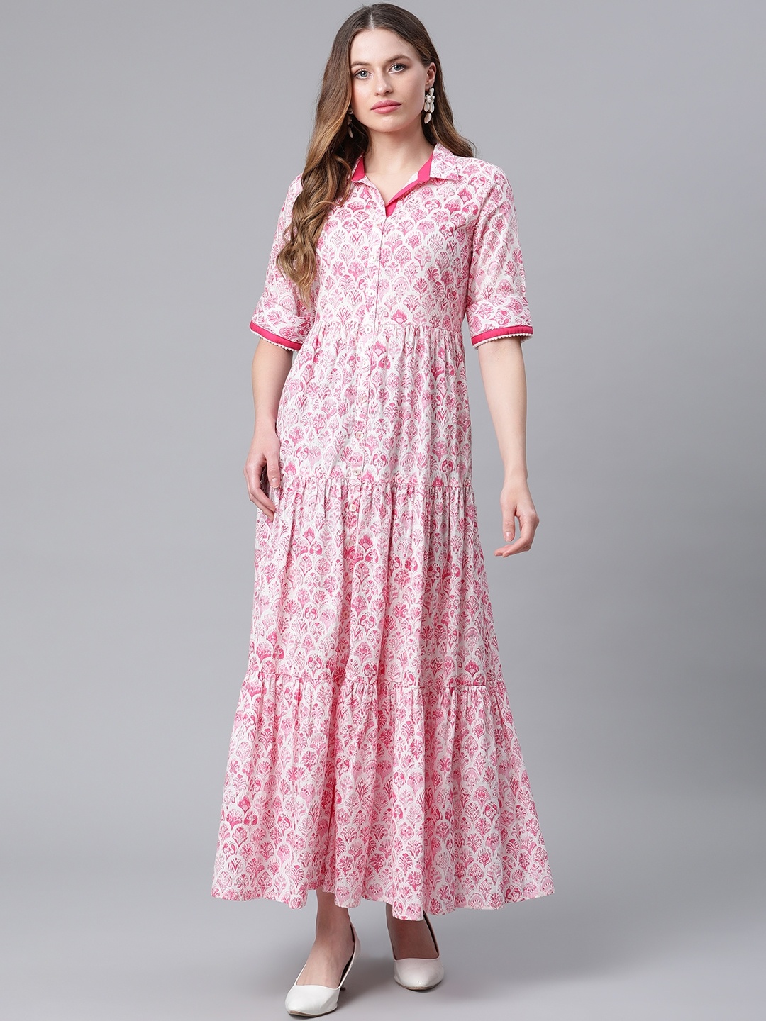 

Rangriti Women Pink Floral Ethnic A-Line Maxi Dress