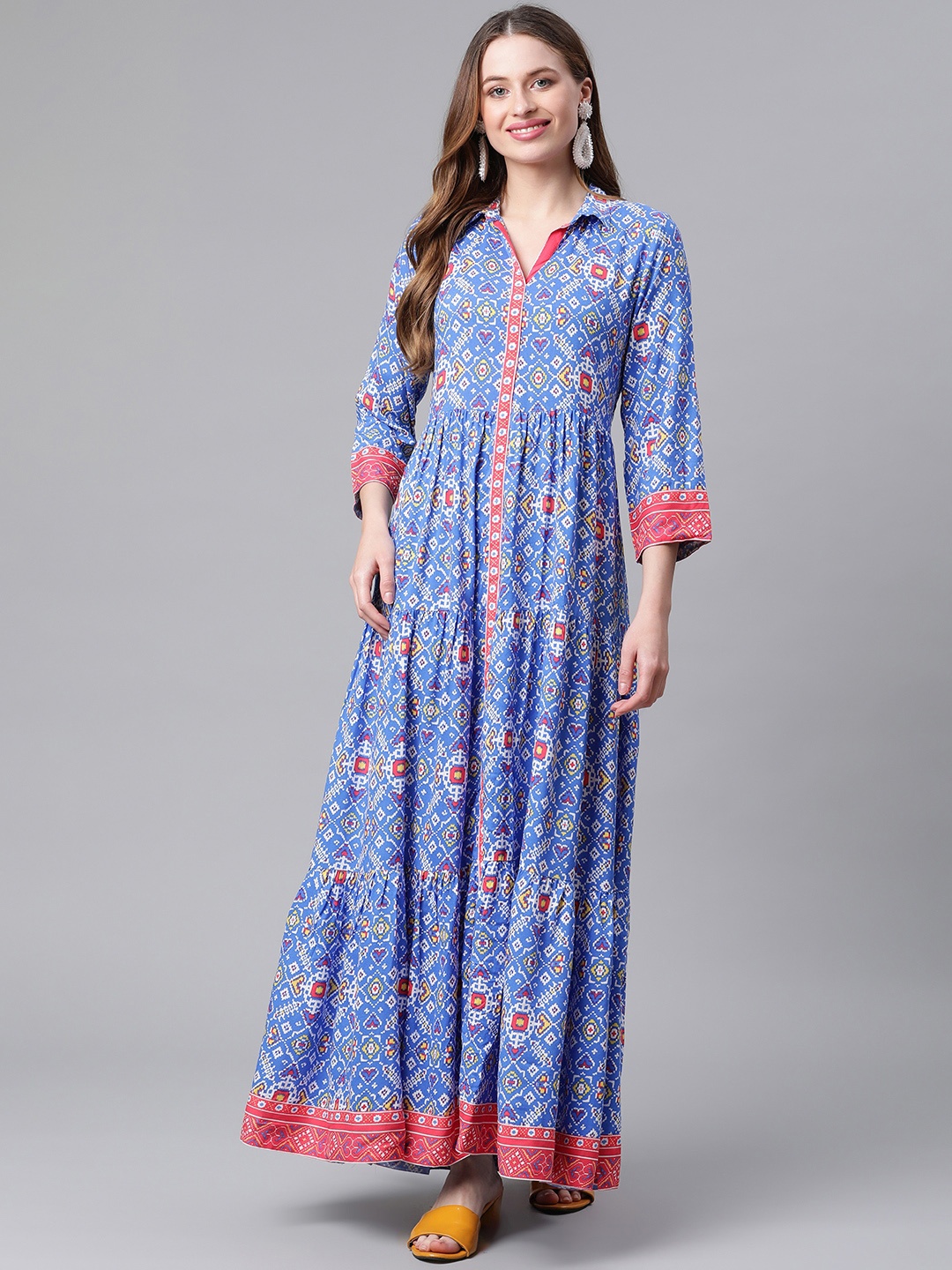 

Rangriti Women Blue Ethnic Motifs A-Line Maxi Dress