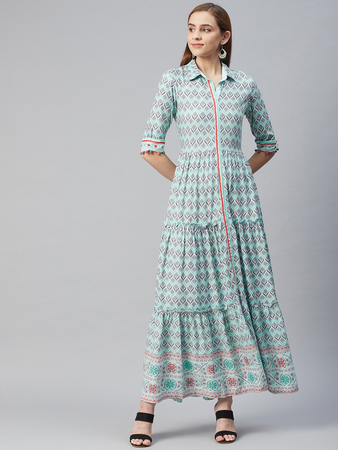 

Rangriti Green Ethnic Motifs A-Line Maxi Dress