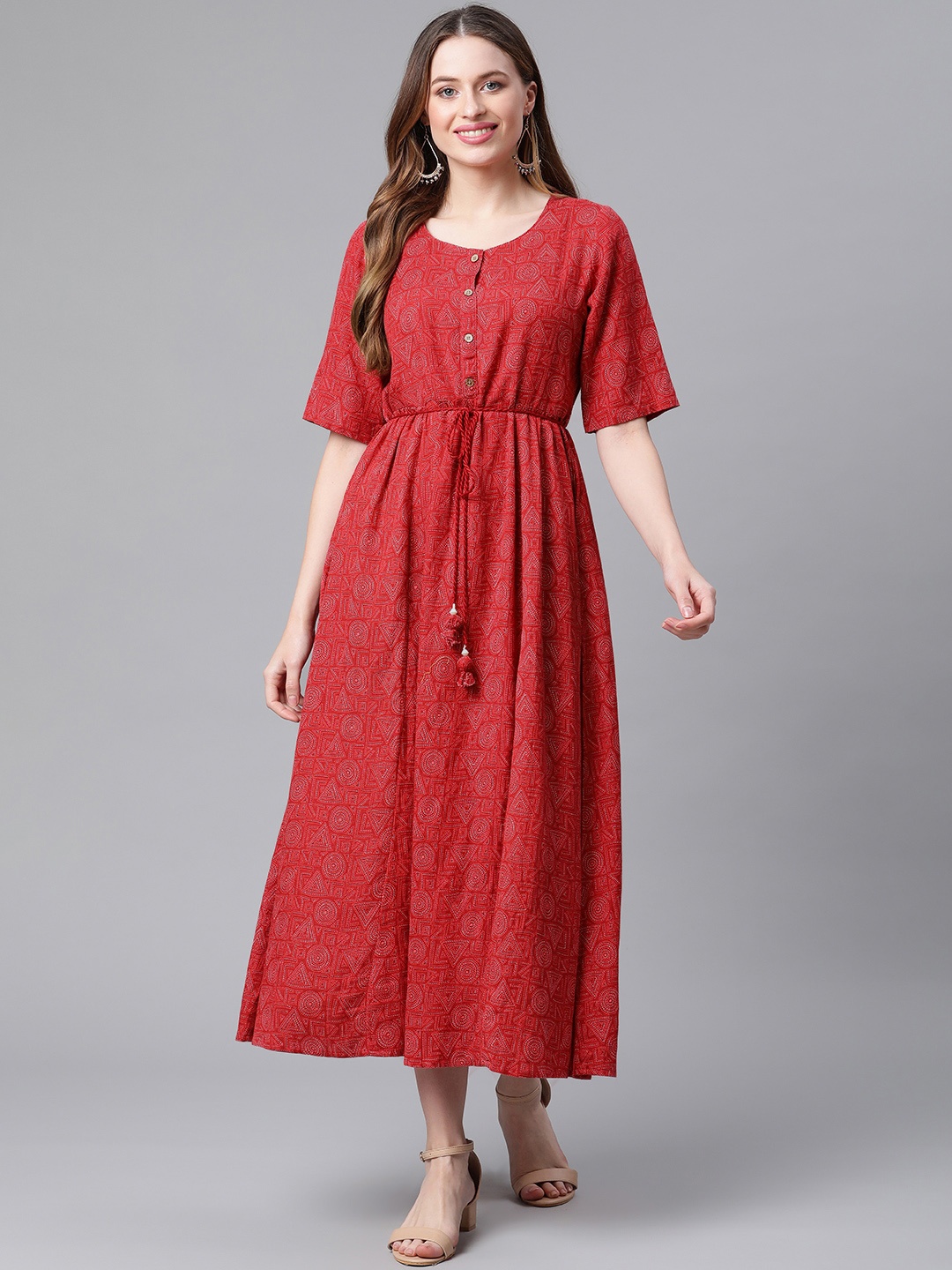 

Rangriti Women Red Ethnic Maxi Dress