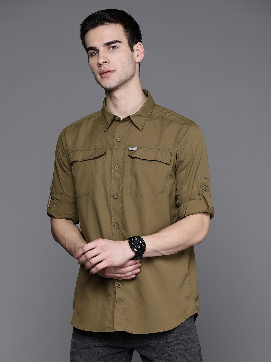 

Columbia Men Olive Green Casual Shirt