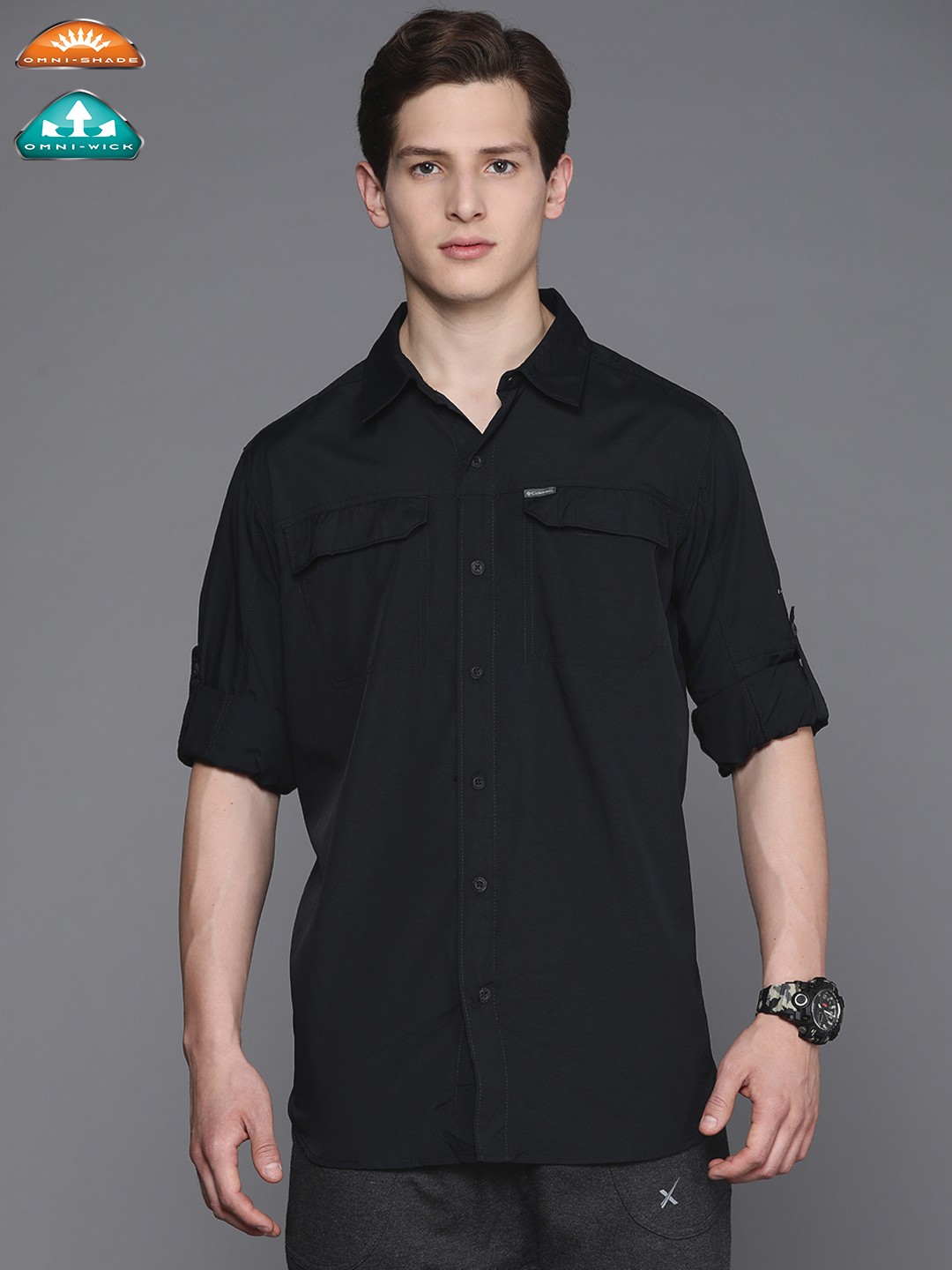 

Columbia Men Black Casual Shirt with Omni-Shade & Omni-Wick Omni Heat Infinity Technology