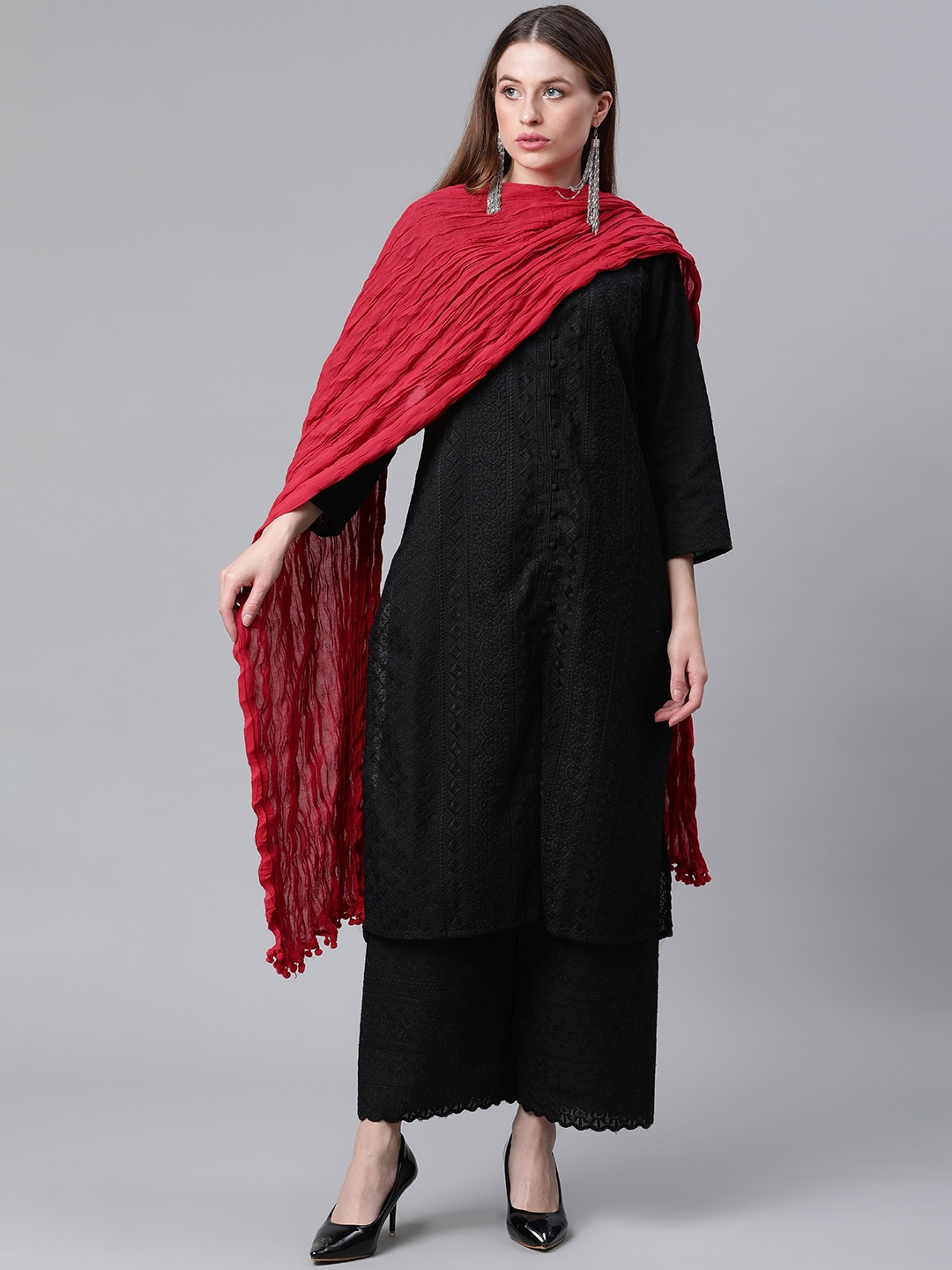 

Rangriti Women Red Pure Cotton Crinkled Dupatta
