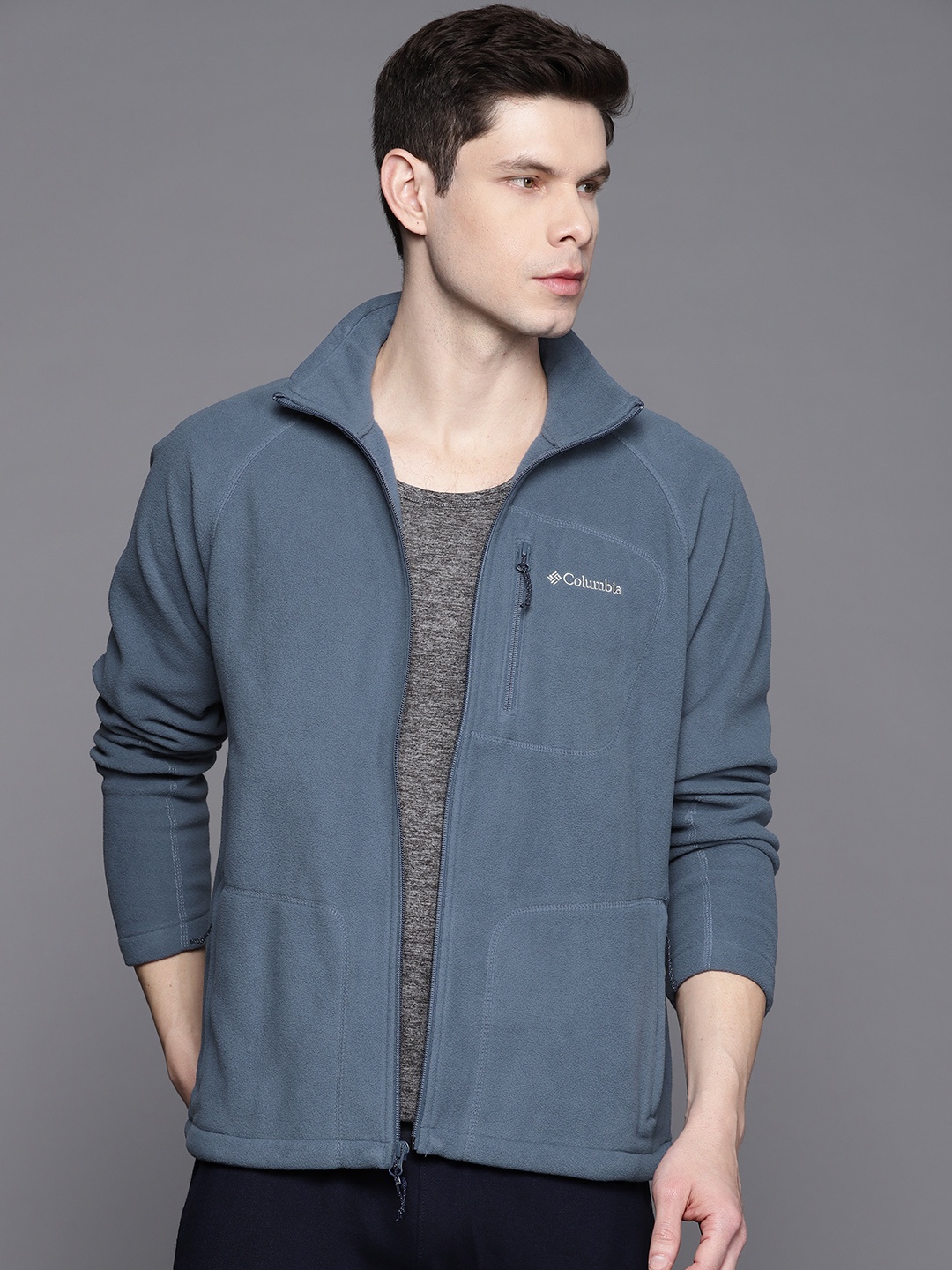 

Columbia Men Blue Solid Fast Trek II Full Zip Fleece Tailored Jacket