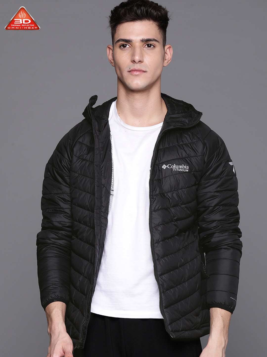 

Columbia Men Black Snow Country Padded Hooded Hiking Jacket with Omni-Heat