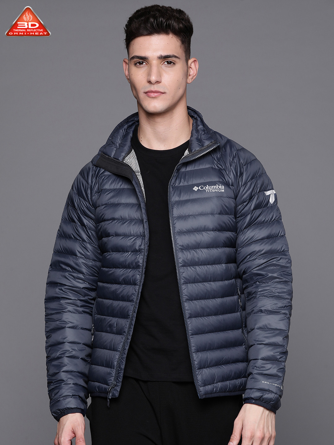 

Columbia Men Navy Blue Alpha Trail Down Hiking Padded Jacket with Omni-Heat