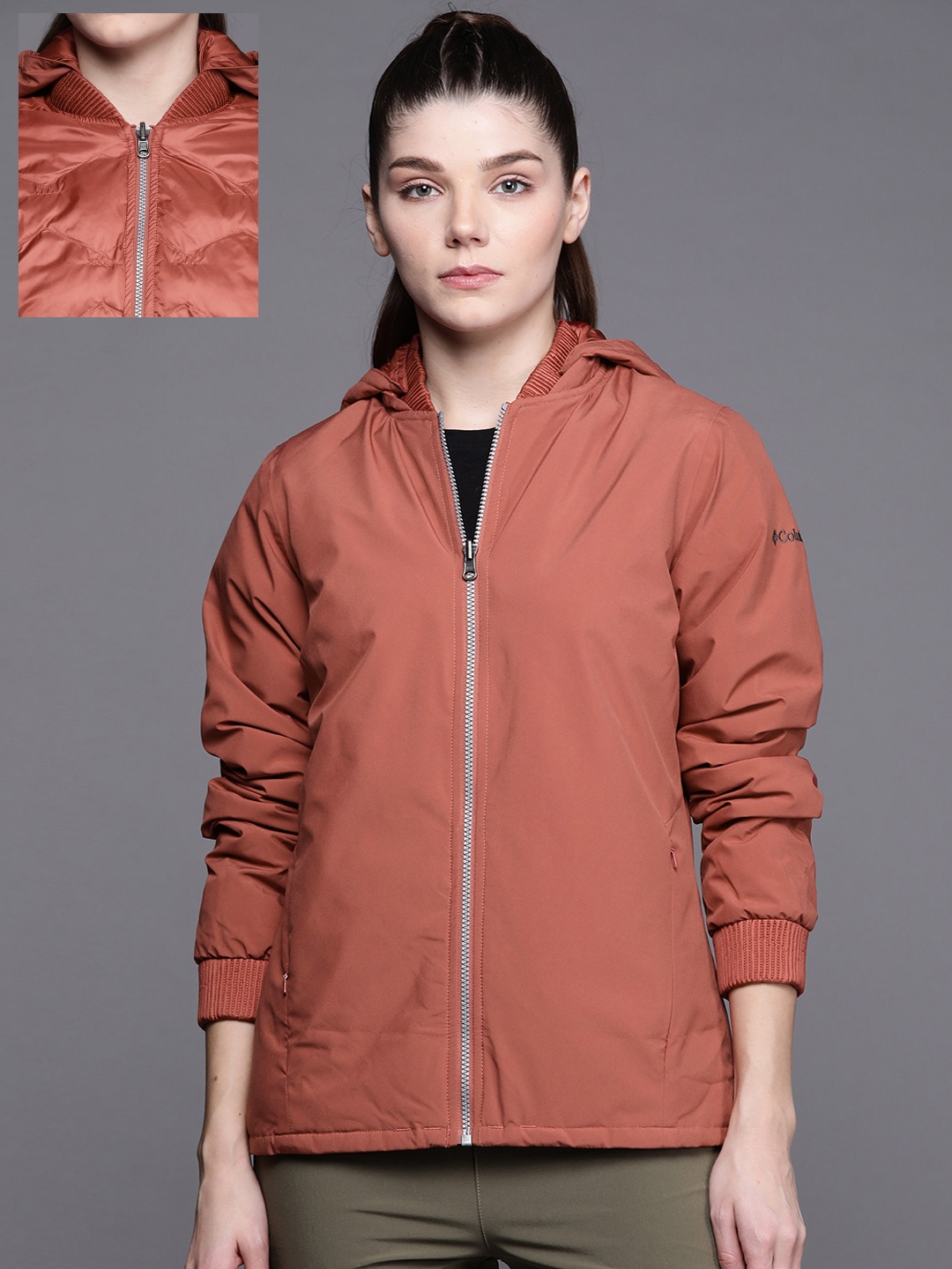 

Columbia Women Peach-Coloured Water Resistant Outdoor Reversible Tailored Jacket