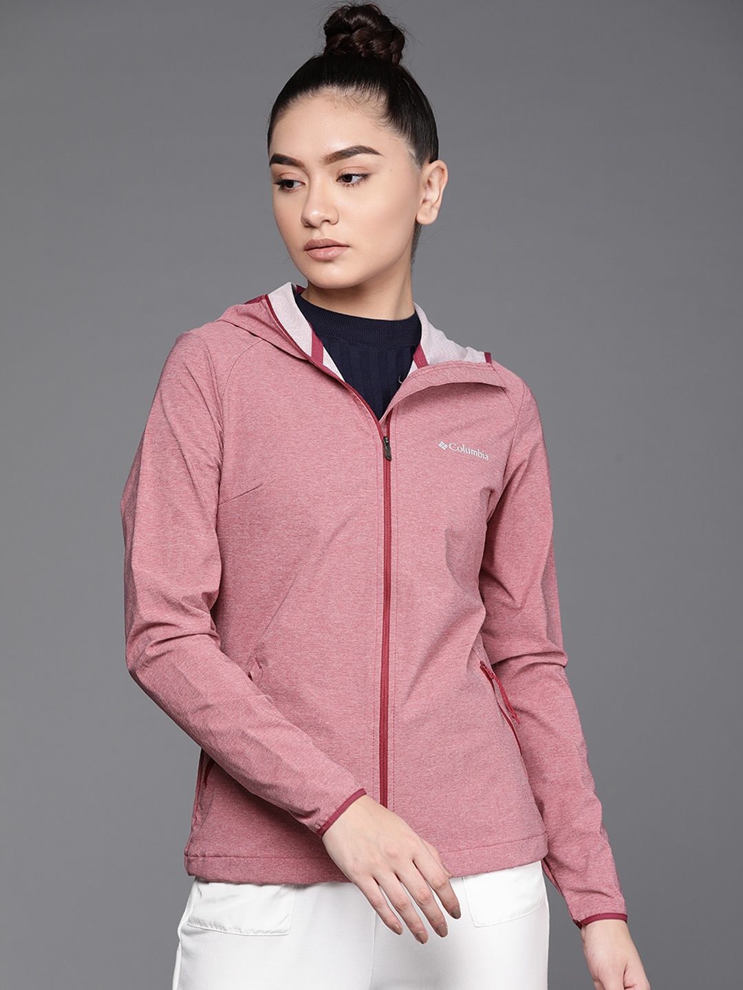 

Columbia Women Pink Water Resistant Heather Omni Heat Infinity Canyon Open Front Jacket