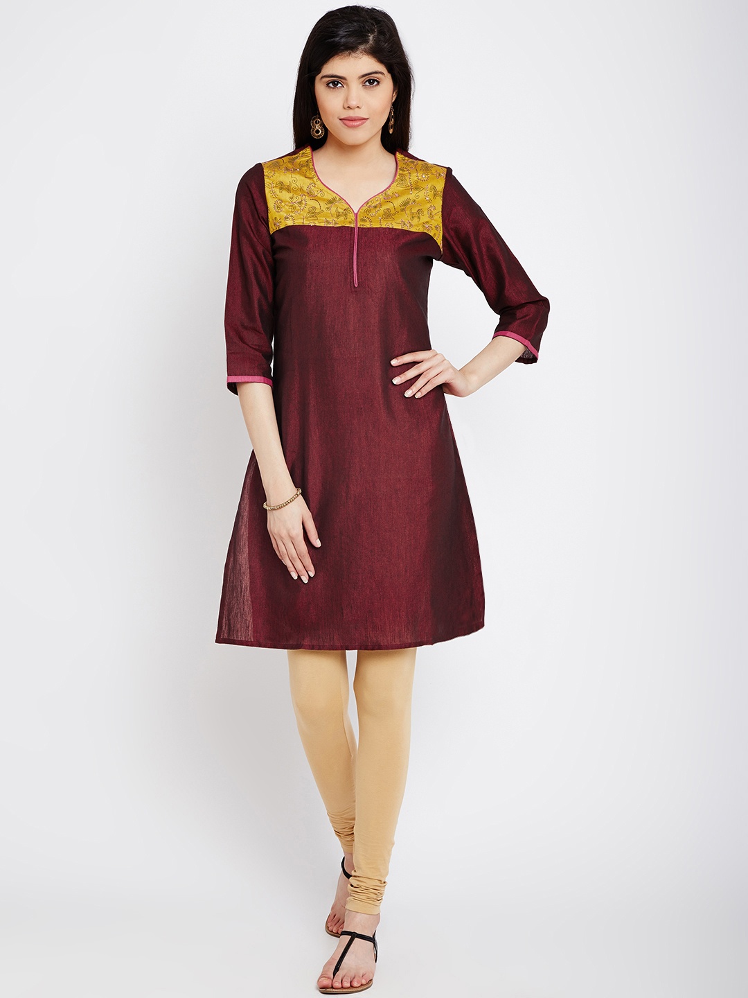 

RANGMANCH BY PANTALOONS Women Maroon Solid Straight Kurta