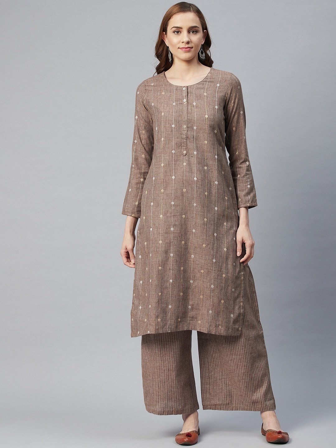 

Rangriti Women Brown Printed Regular Pure Cotton Kurta with Palazzos