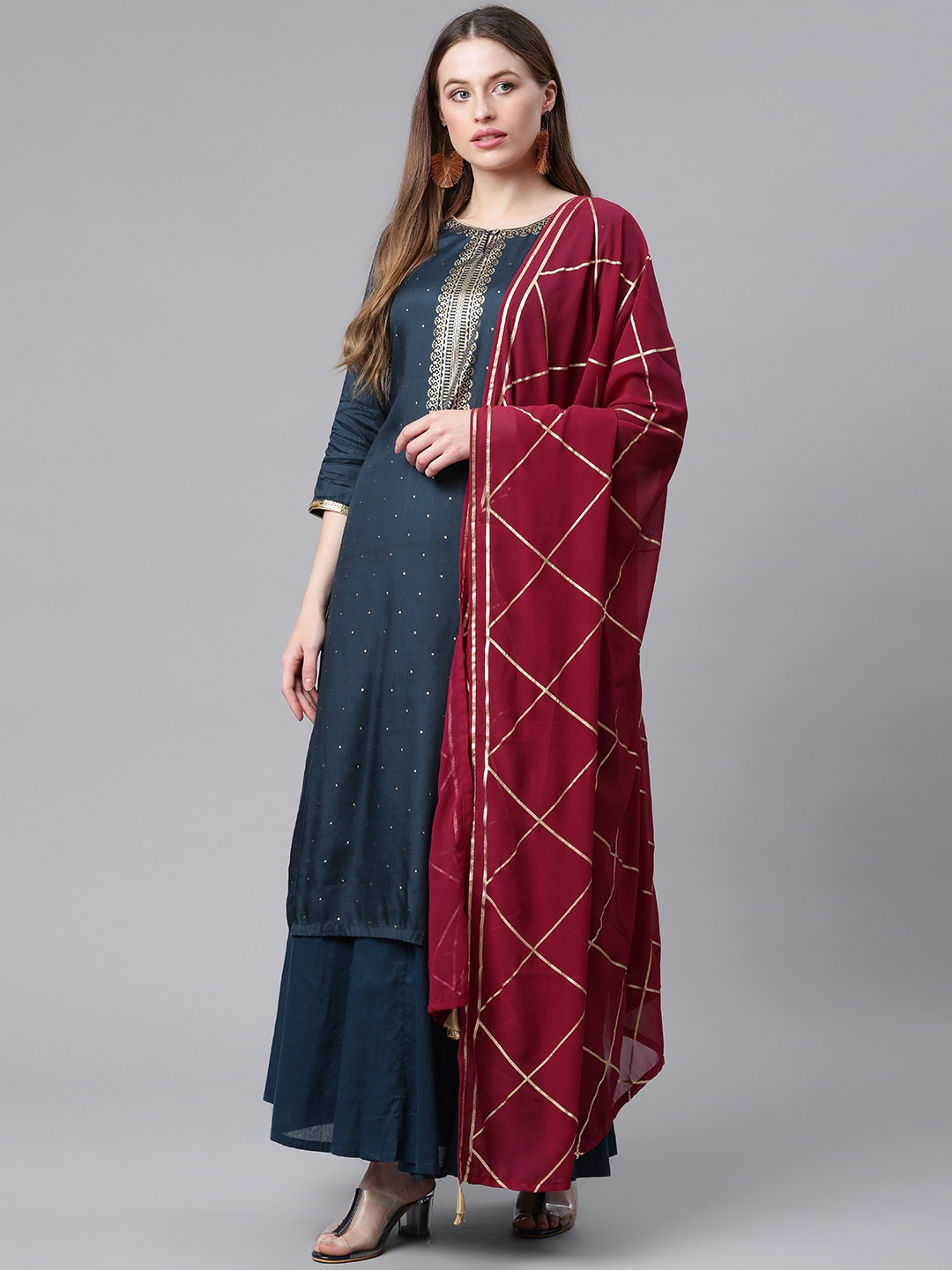 

Rangriti Women Blue Ethnic Motifs Printed Kurta with Trousers & With Dupatta