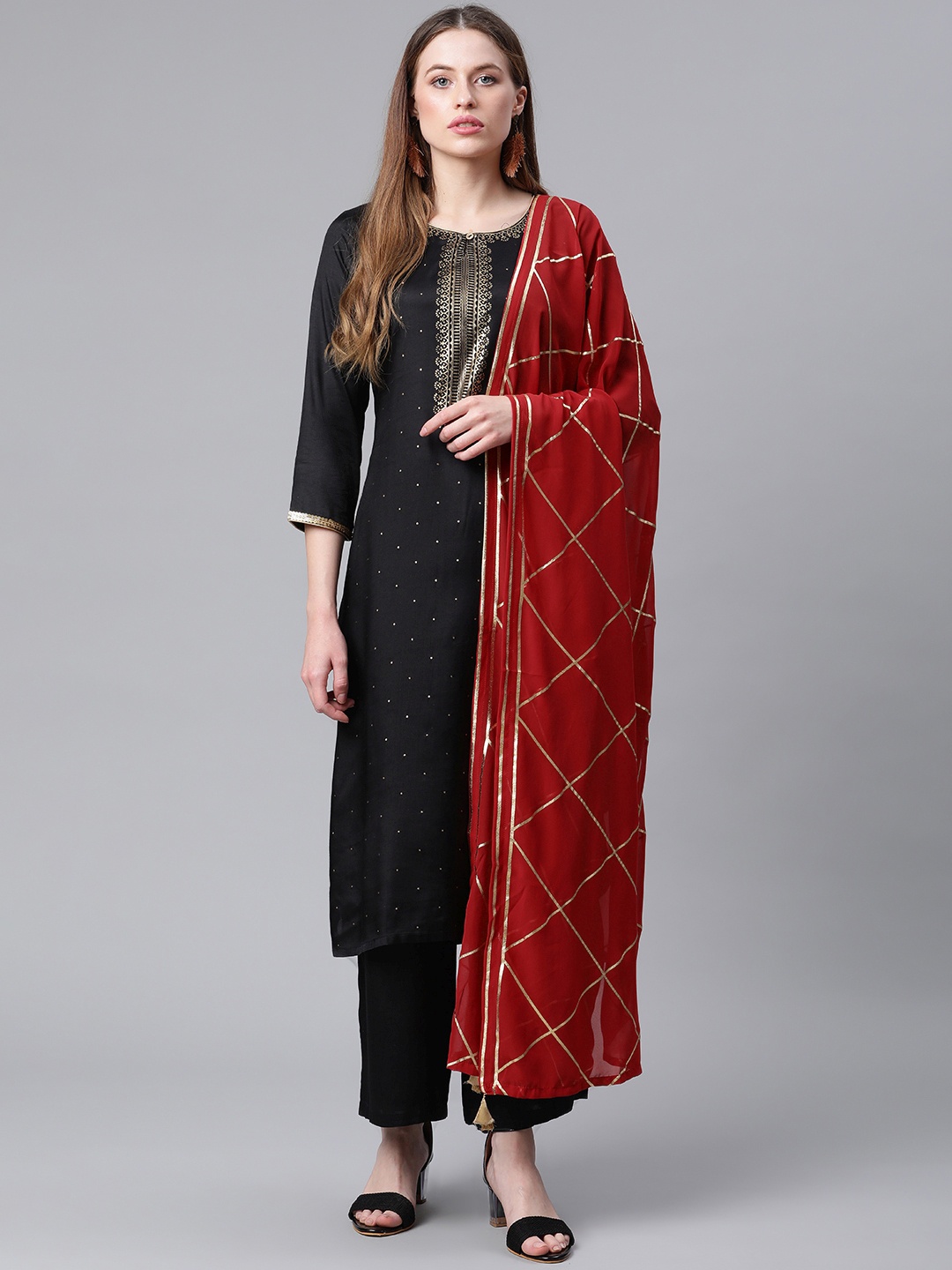 

Rangriti Women Black Ethnic Motifs Printed Kurta with Trousers & With Dupatta