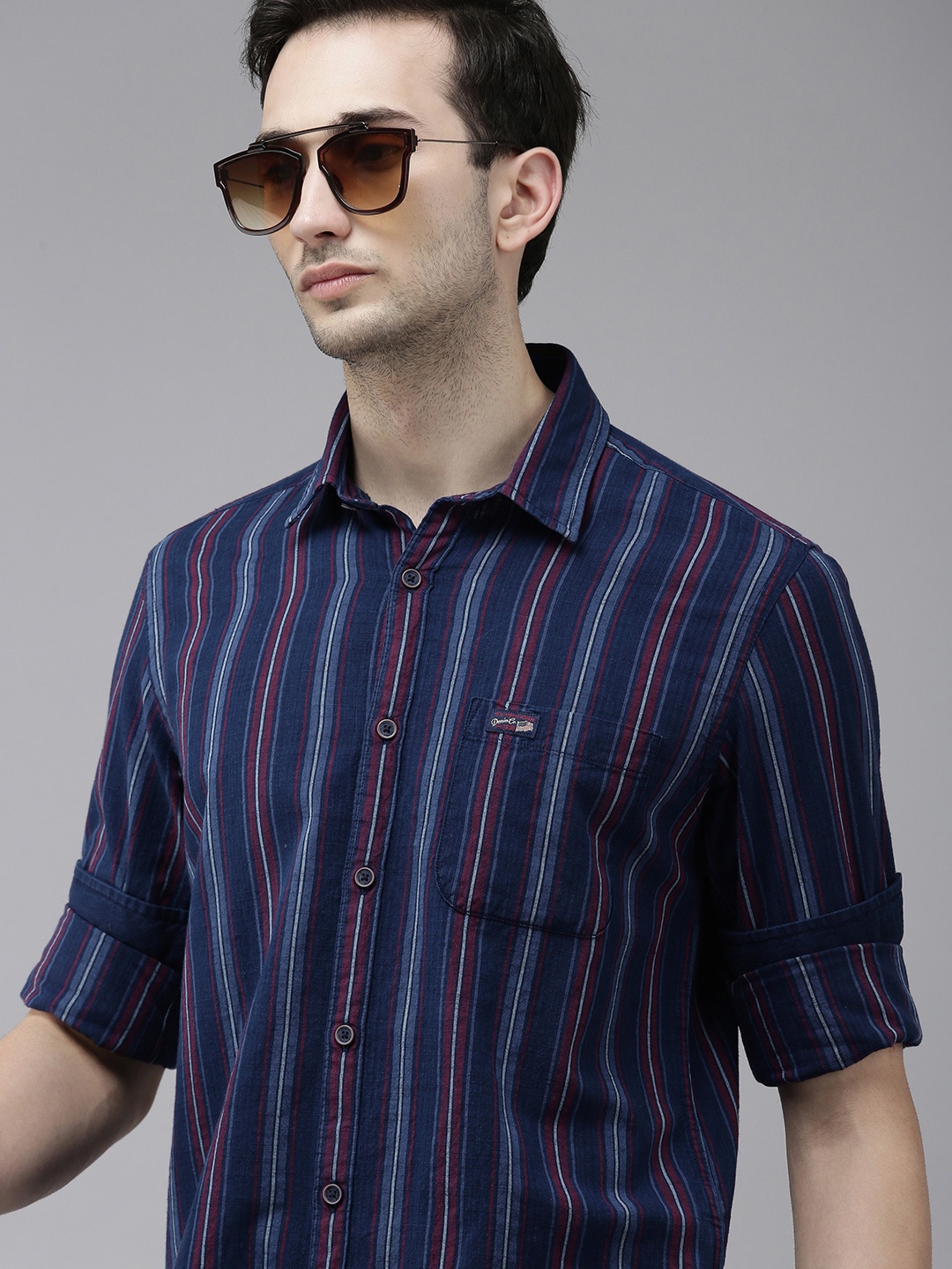 

U S Polo Assn Denim Co Men Blue Striped Casual Shirt