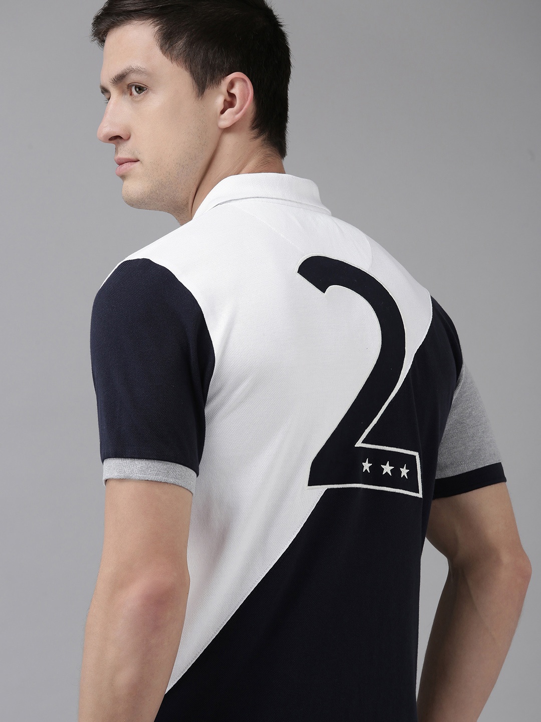 

U S Polo Assn Men White & Black Colourblocked Polo Collar Pure Cotton T-shirt