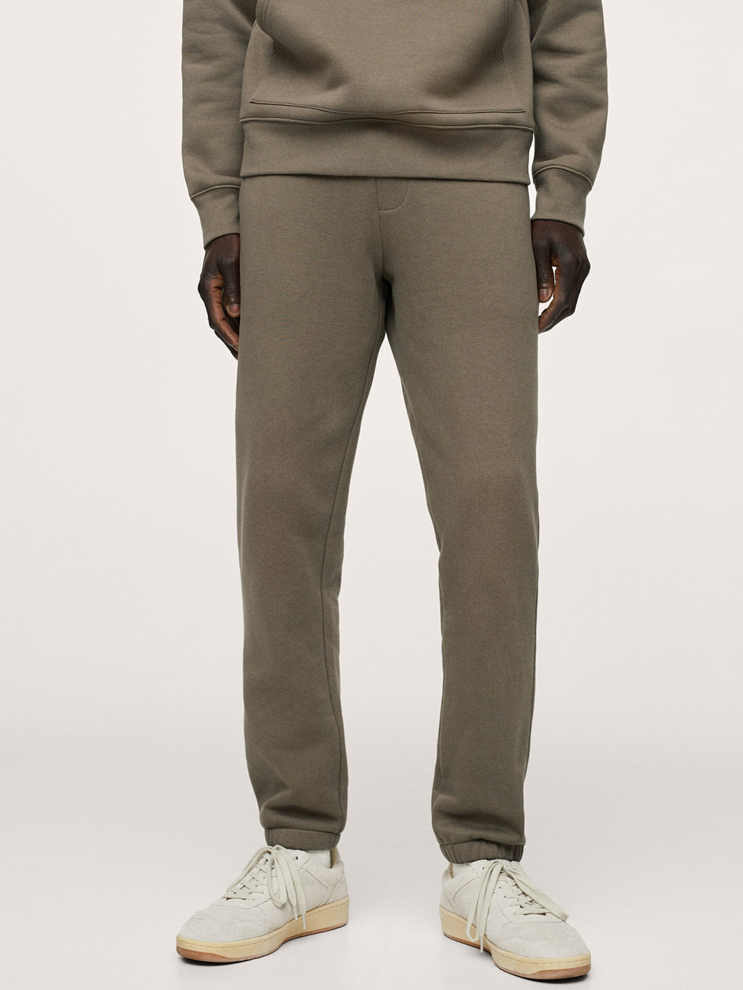 

MANGO MAN Olive Grey Solid Knit Joggers